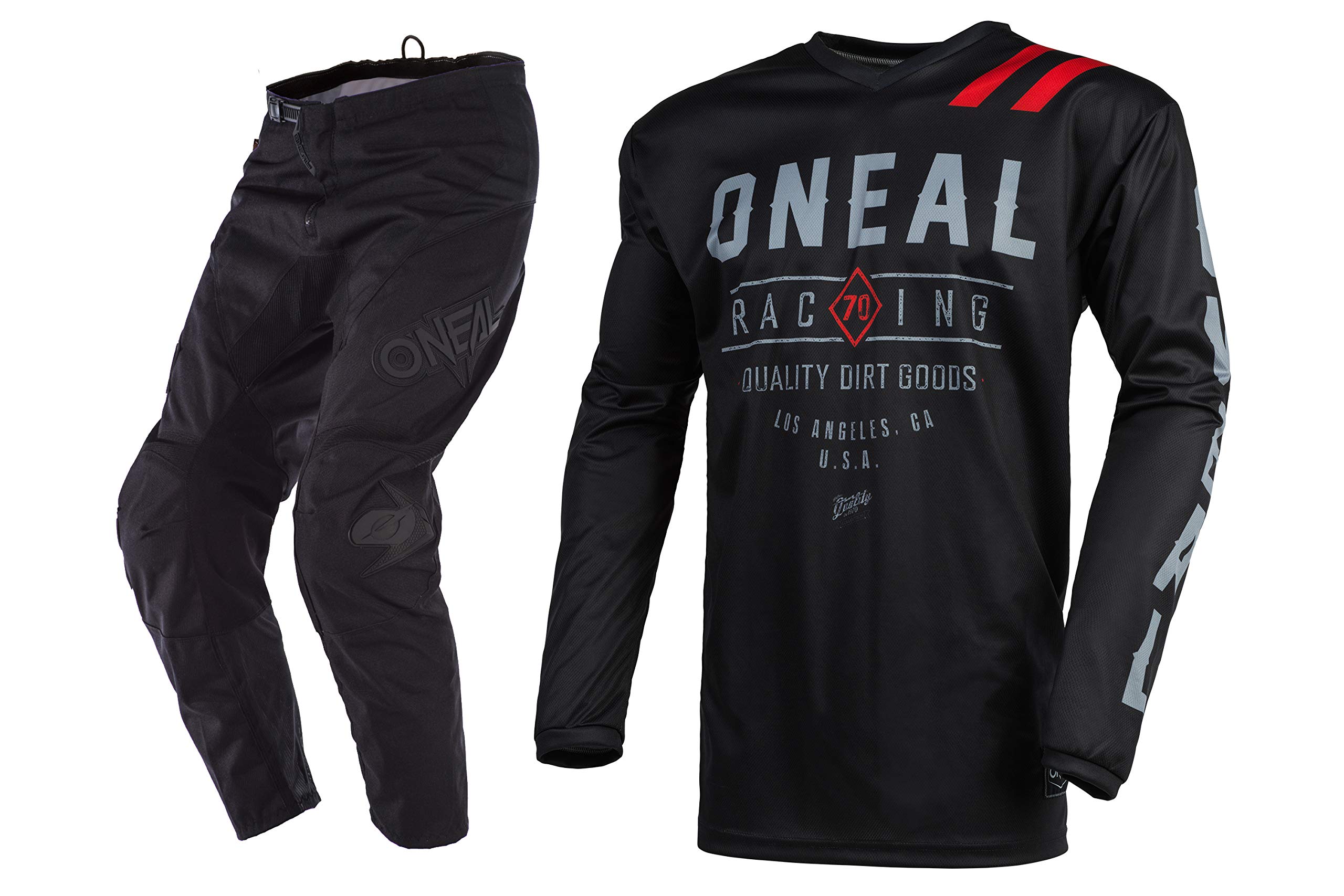 Oneal Element Threat Dirt Bike Jersey and Pants Combo - Black/White/Red - Size MD/W34 - Motocross Racing Gear for Off-Road & Trail Riding