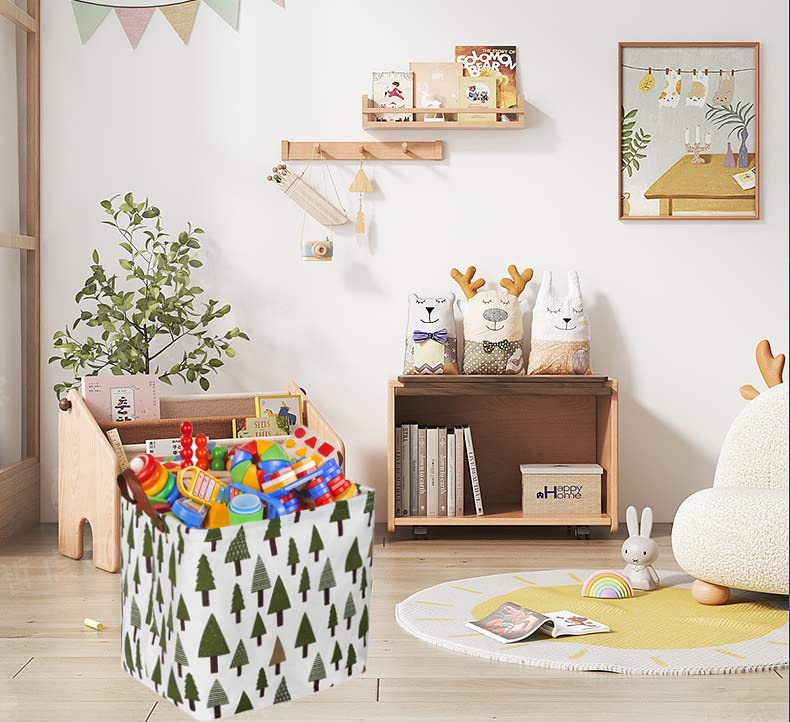 Square Woodland Storage Bin - Collapsible Green Nursery Basket with Handles for Baby Clothes, Toys & Organizing | Perfect for Nursery, Playroom & Home Decor