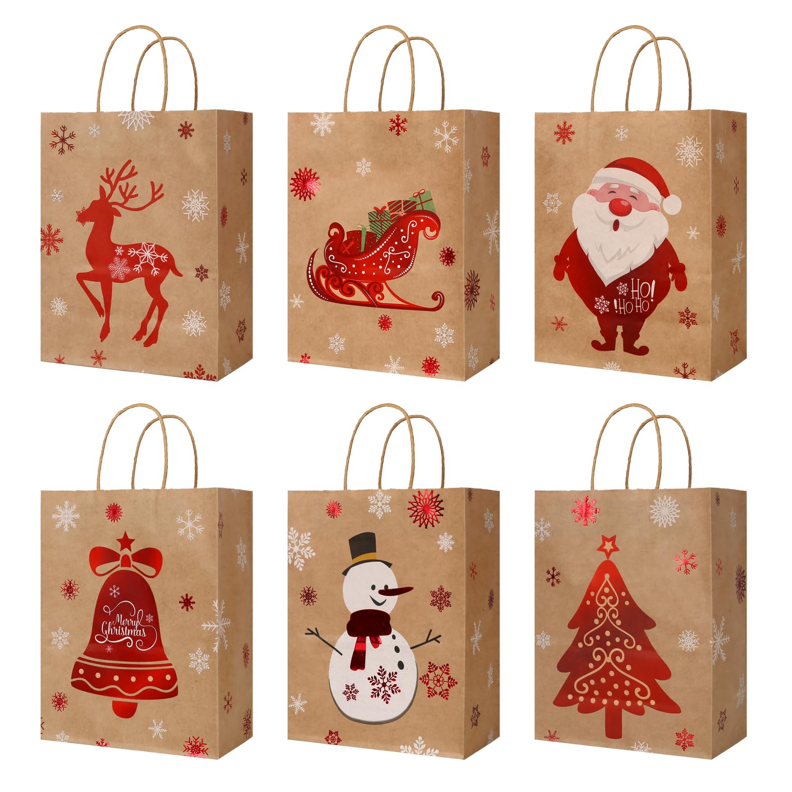 Eco-Friendly Christmas Gift Bags Set - 12pcs Kraft Holiday Gift Bags with Festive Prints for Party Favors, Goodie Bags & Christmas Decorations | Perfect for Holiday Gifting, Office Parties & Family Gatherings