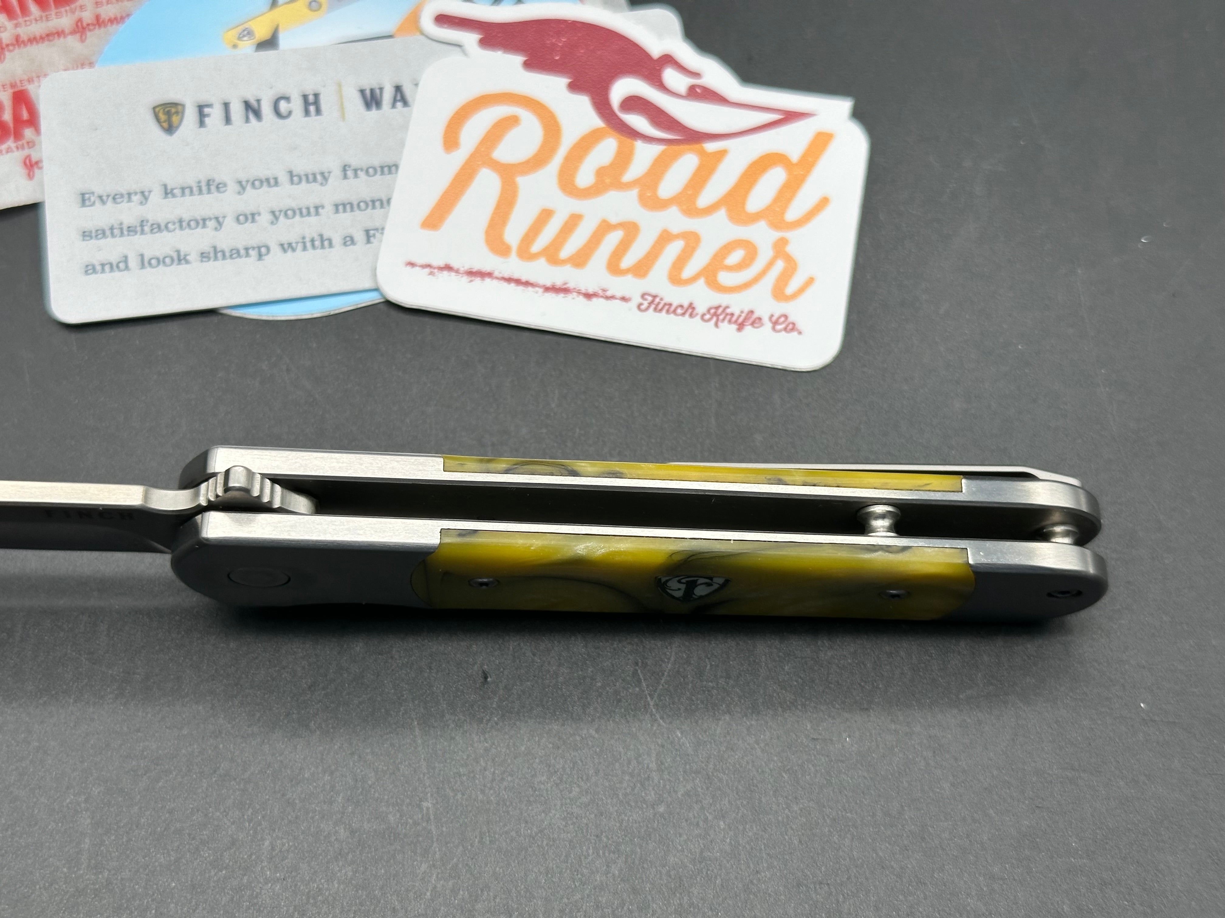 Finch Roadrunner Hornet Folding Knife - Stainless Steel Liner Lock, Yellow Resin Handle, 154CM Satin Blade - EDC, Camping & Outdoor Survival Tool