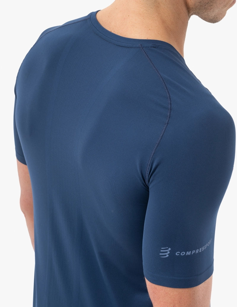 Compressport Men's Trail Running Short Sleeve T-Shirt - Lightweight Performance Shirt for Hiking, Trail Racing & Outdoor Adventures - Blue