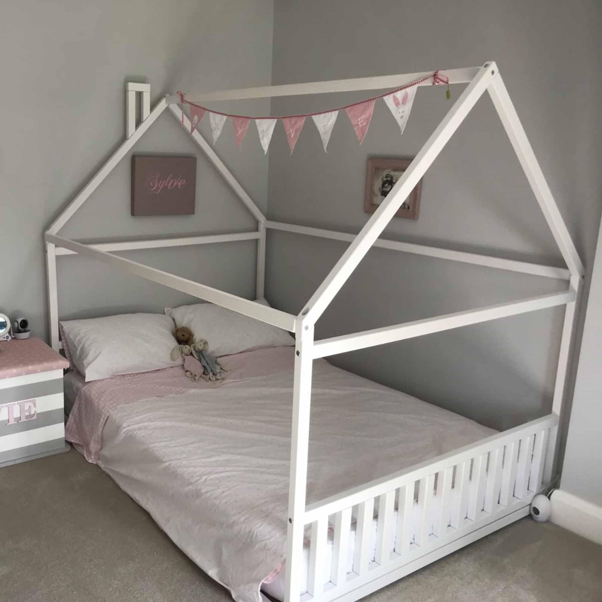 Montessori Toddler Floor Bed with Headboard - Kids House Bed for Playroom & Nursery
