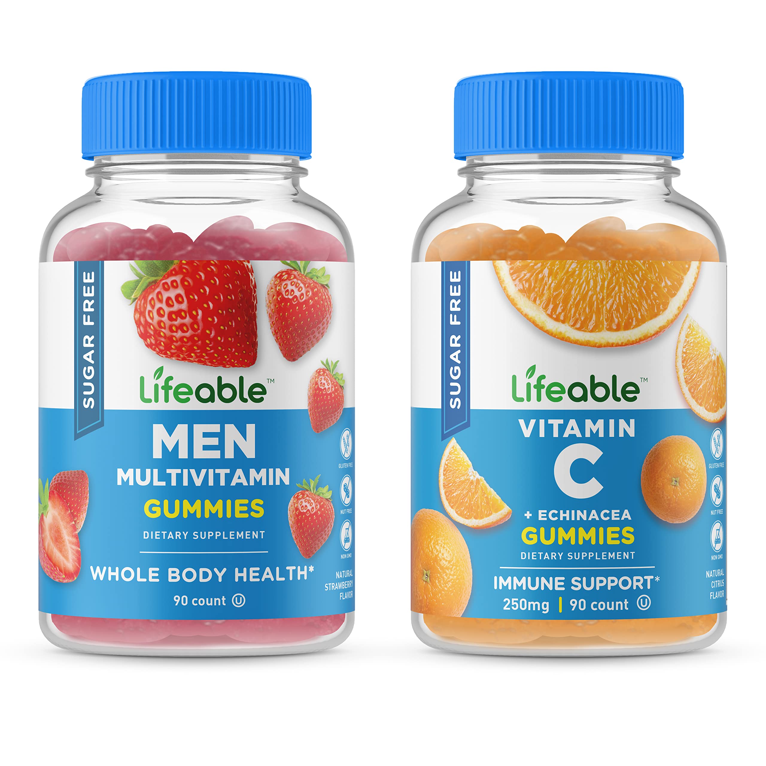 Lifeable Sugar-Free Men's Multivitamin Gummies with Vitamin C - Natural Flavor, Gluten Free, Vegetarian & Non-GMO Chewable Supplement for Energy & Immunity Support - Perfect for Workout Recovery & Daily Wellness