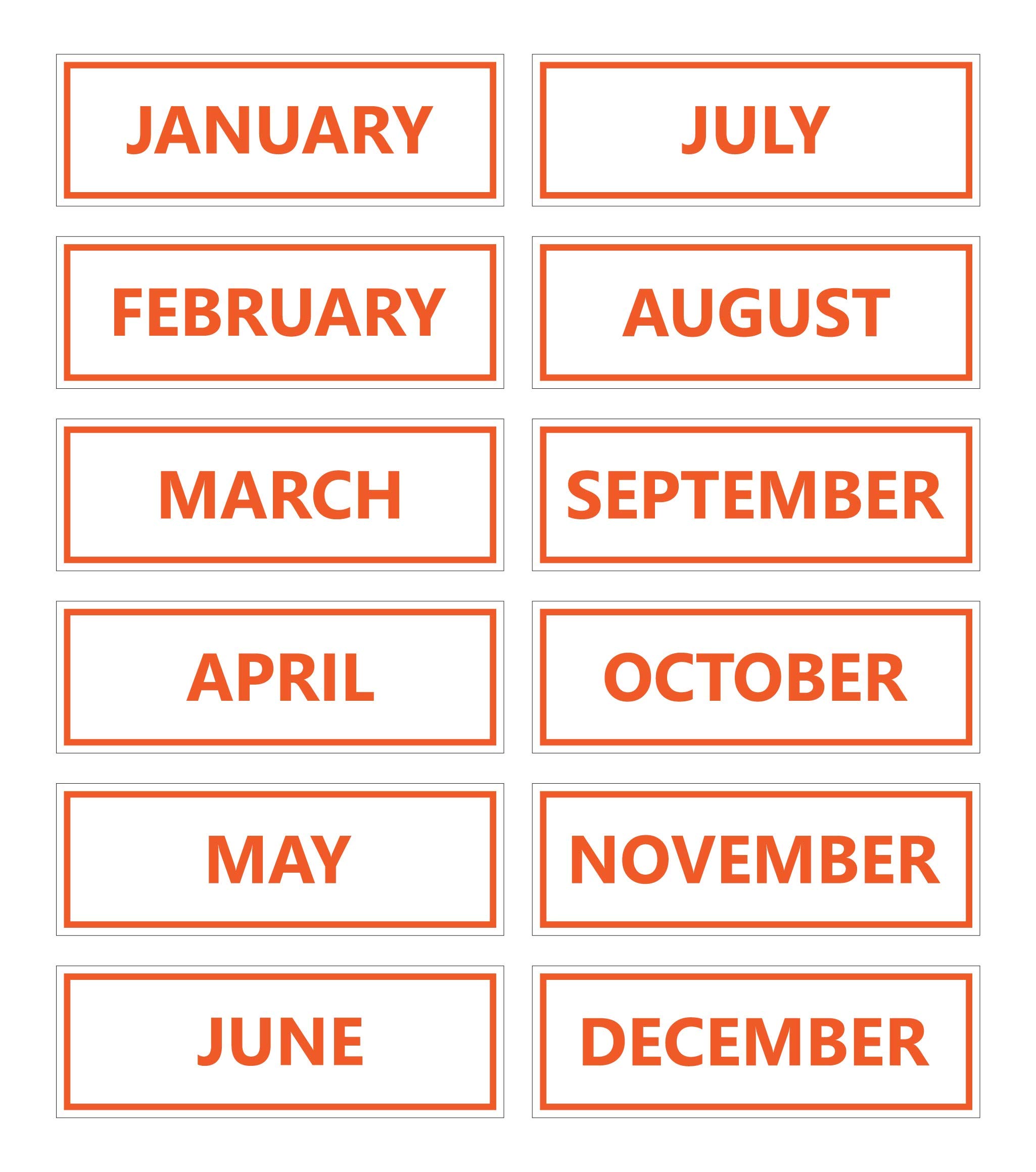 DCM Solutions Non-Abbreviated Calendar Month Magnets - Burnt Orange Inverted - Perfect for Fridge Organization, Classroom Scheduling & Office Planning