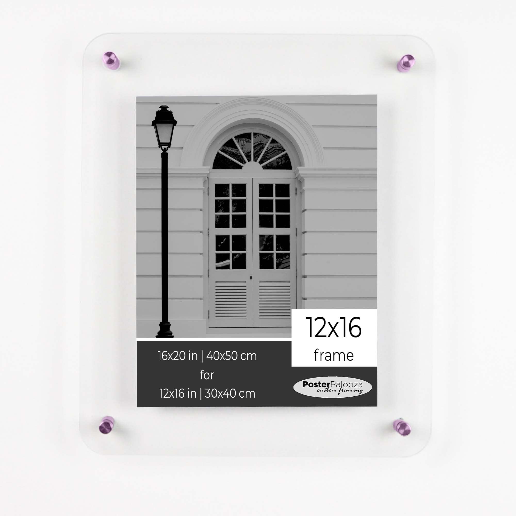 12x16 Floating Acrylic Picture Frame - Light Pink Frameless Wall Mount with Standoff Hardware - Clear 16x20 Inch Photo Display - Perfect for Home Decor, Gallery Walls & Office Art Displays