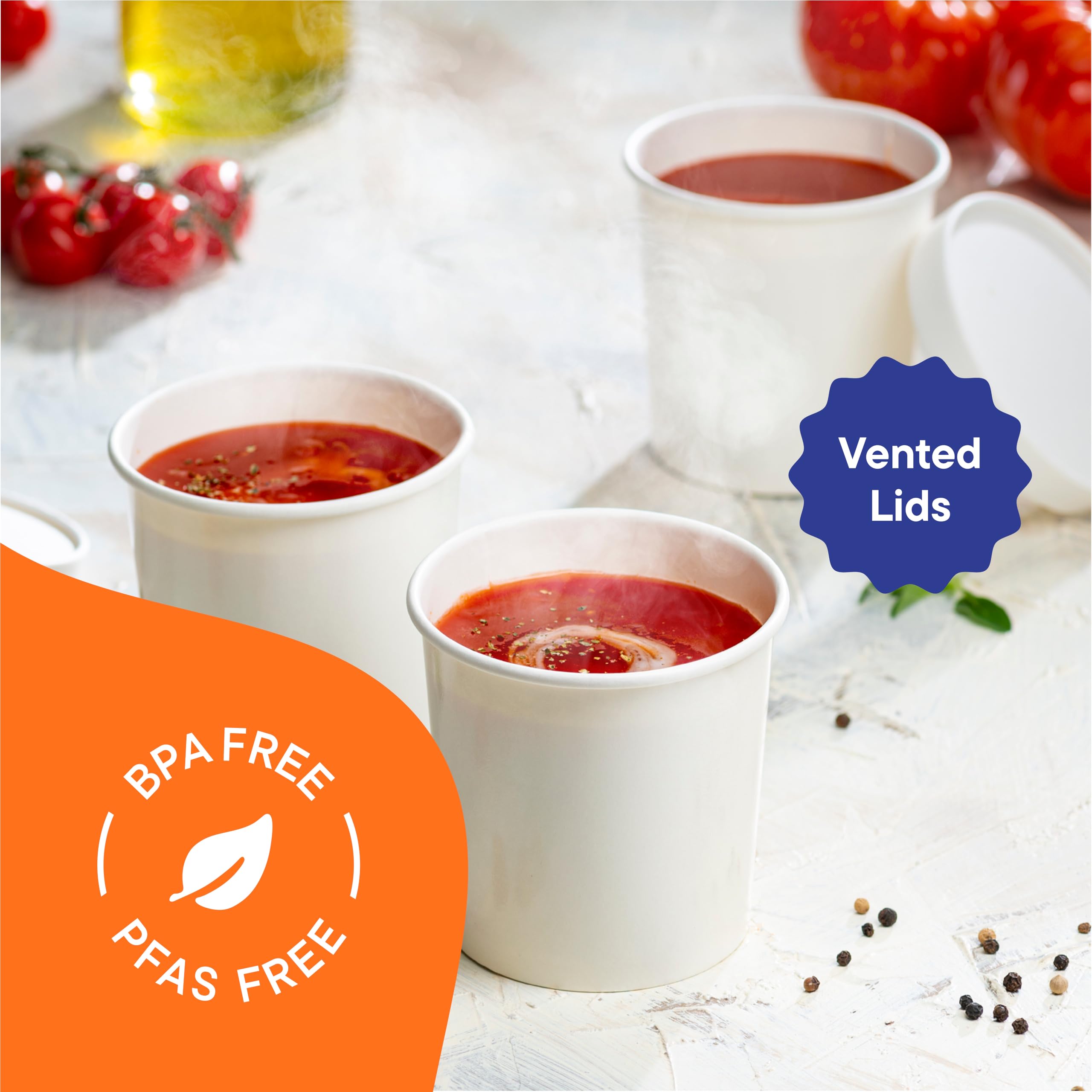 16 oz. - 50 Sets Eco-Friendly White Paper Food Containers with Lids | Insulated Hot/Cold To-Go Soup, Ice Cream & Yogurt Cups | Perfect for Takeout, Catering, Parties & Food Storage