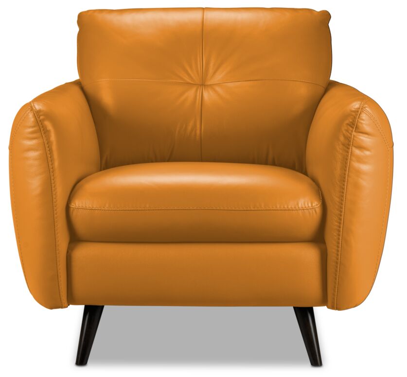 Premium Carlino Genuine Leather Chair in Honey Yellow - Modern Living Room & Office Seating for Comfort & Style