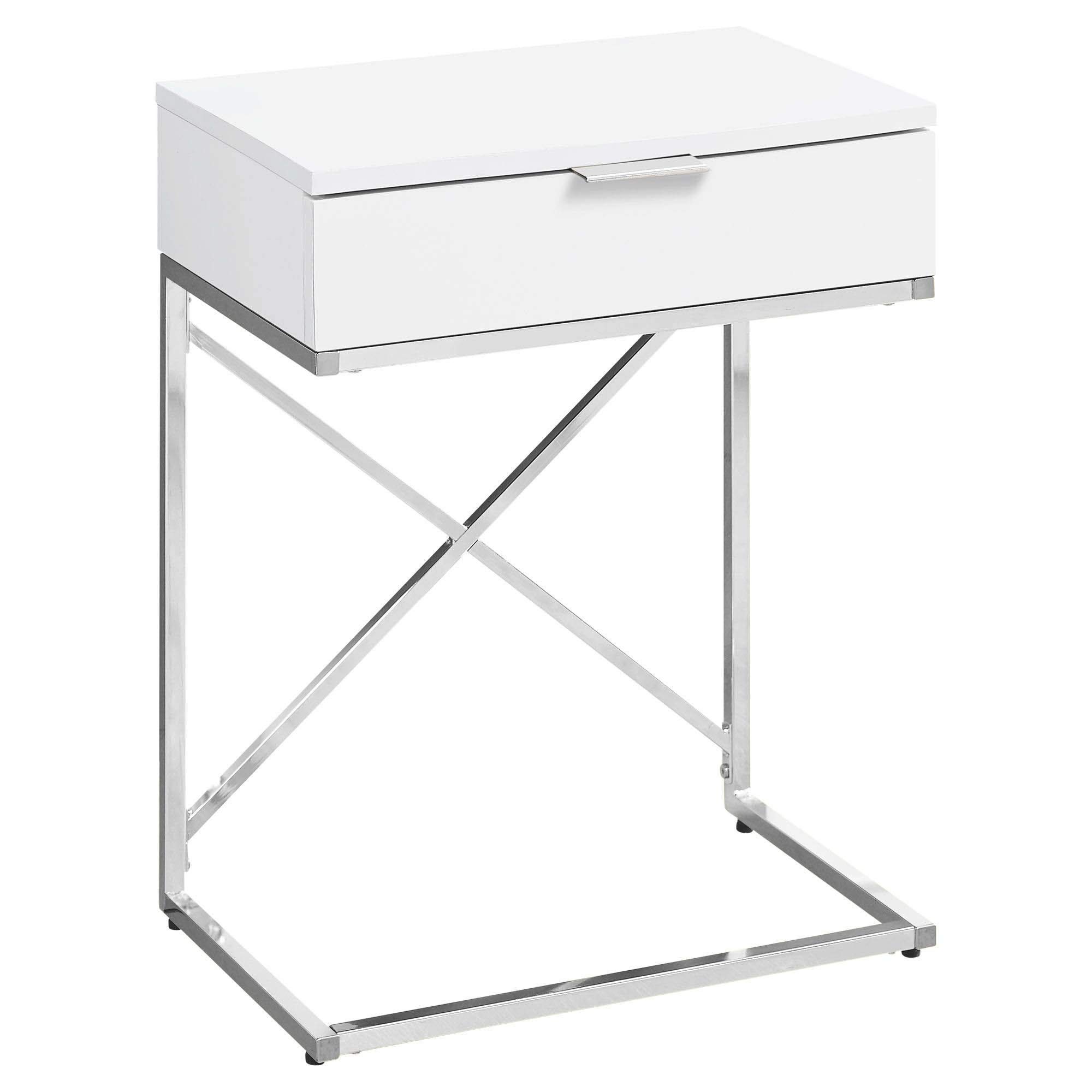 Offex 24 Inch Height Modern White Rectangular Accent Side Table with Chrome Metal Base - Perfect for Living Room, Bedroom or Office Decor
