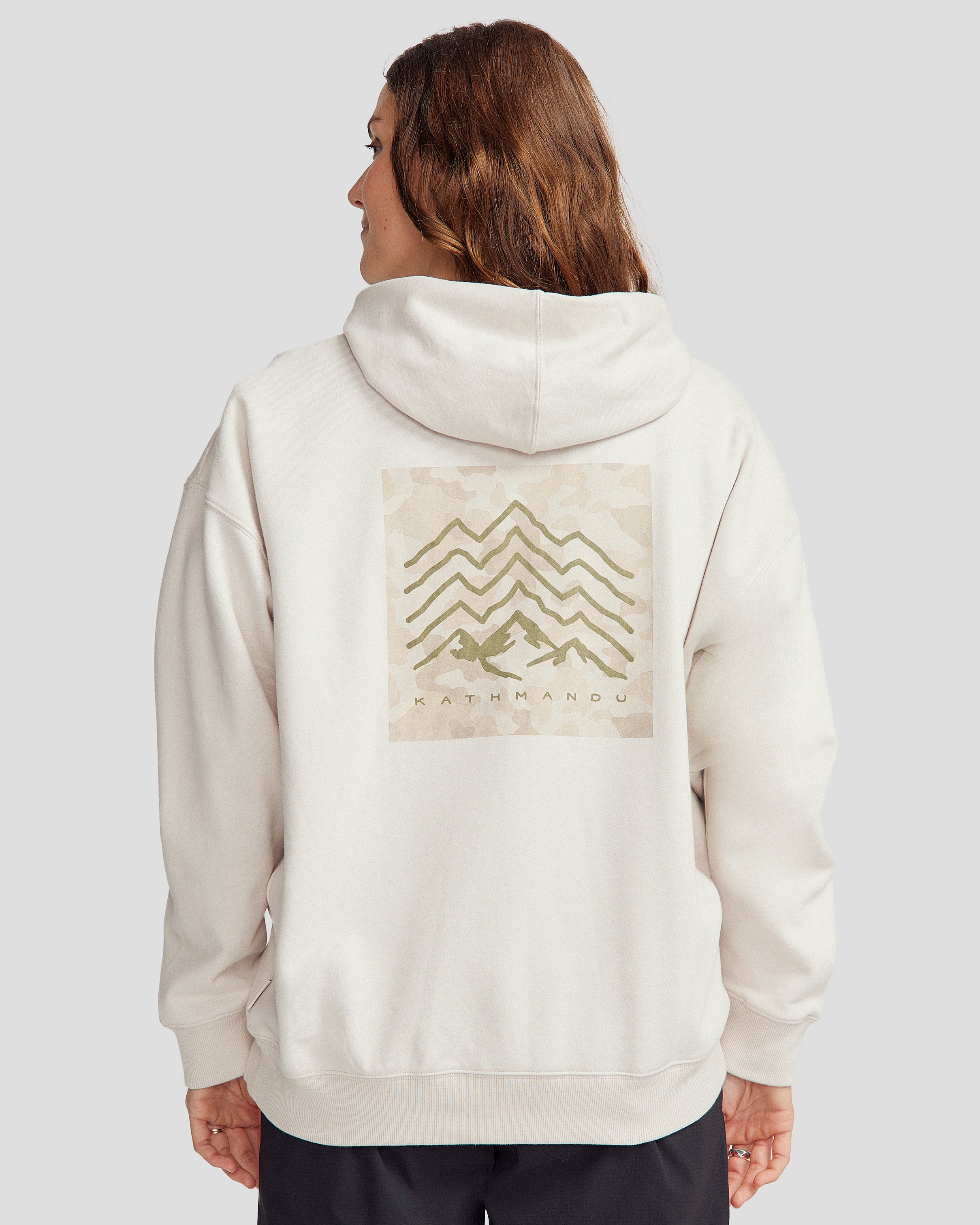 Women's Mountain Camo Slouchy Brushed Fleece Hoodie - Soft Warm Pullover for Hiking, Camping & Outdoor Adventures