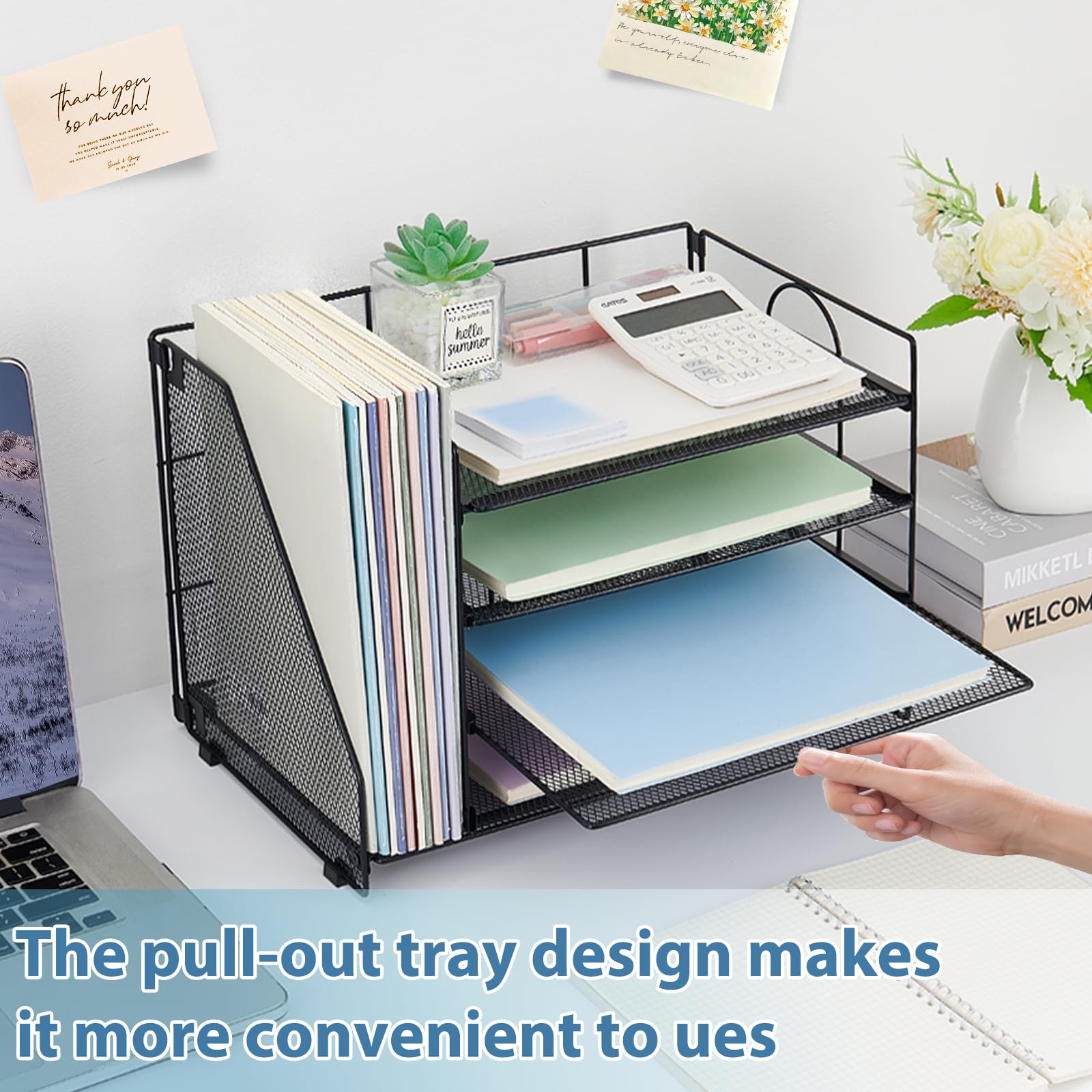 OPNCIE 4-Tier Paper Letter Tray File Organizer - Black Desk Organizer for Office, Classroom & Workspace | Perfect for Document Storage, Mail Sorting & Office Supplies Organization