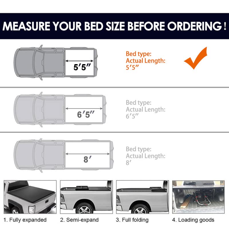 PIT66 Soft Tri-Fold Truck Bed Tonneau Cover for 2014-2021 Toyota Tundra 5.5' Short Bed | Waterproof & Durable | Easy Installation | Perfect for Hauling Gear & Outdoor Adventures