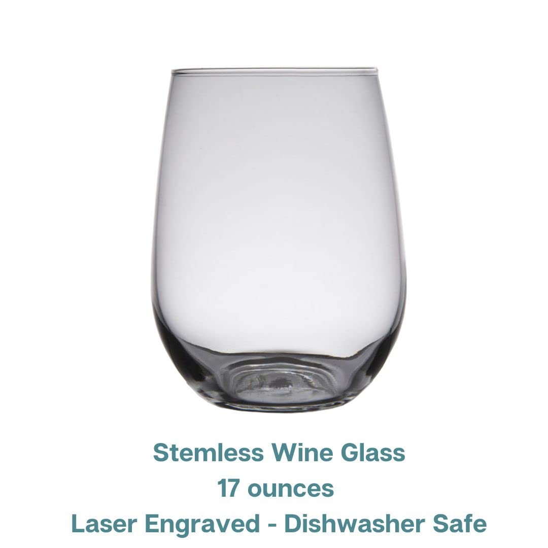 Palmetto and Moon - Set of 2 Stemless Wine Glasses with Laser Engraved Design - Perfect for Wedding Gifts, Anniversary Presents & Home Entertaining