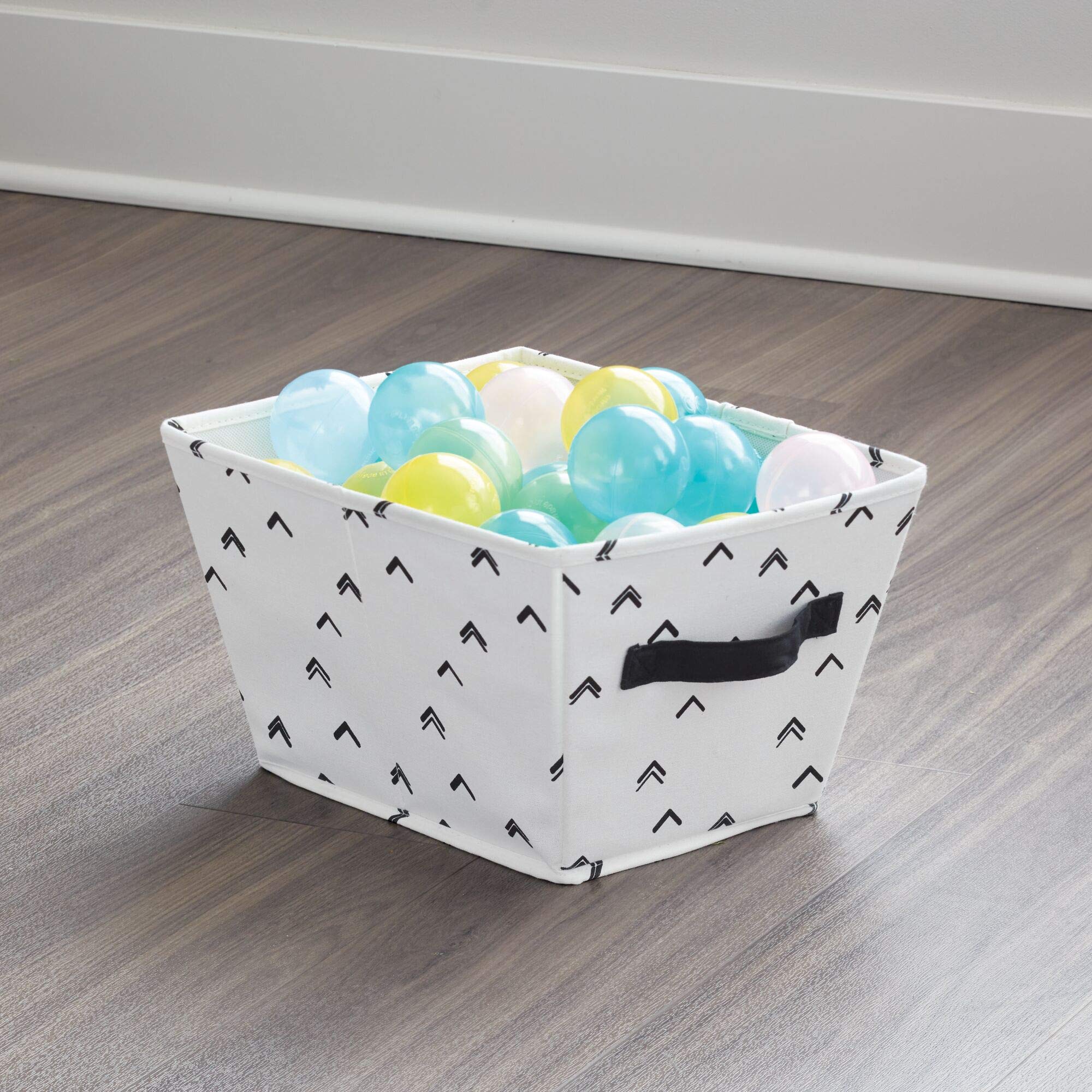 iDesign Arrow Fabric Storage Bin - Medium Angled Basket with Dual Side Handles for Organizing Closet, Bedroom, Nursery & Toys | Perfect for Home Storage & Kids Room Organization (Black & White)