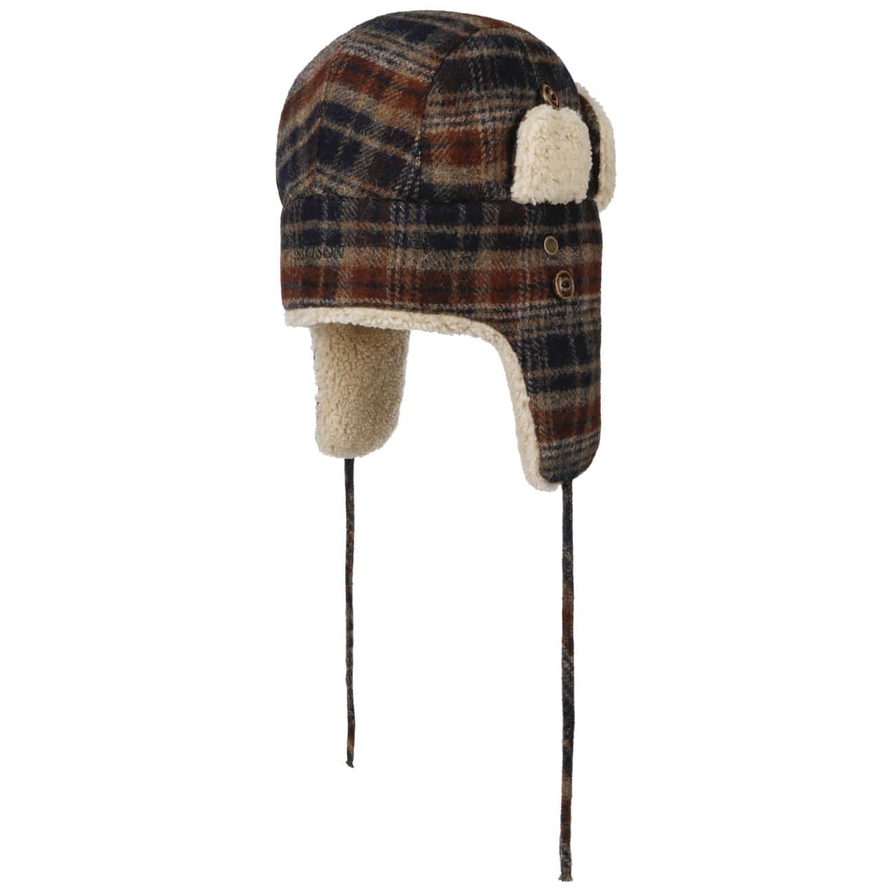 Stetson Checked Bomber Aviator Hat for Men - Classic Wool Blend Winter Cap with Ear Flaps - Perfect for Cold Weather, Outdoor Activities & Aviation Enthusiasts