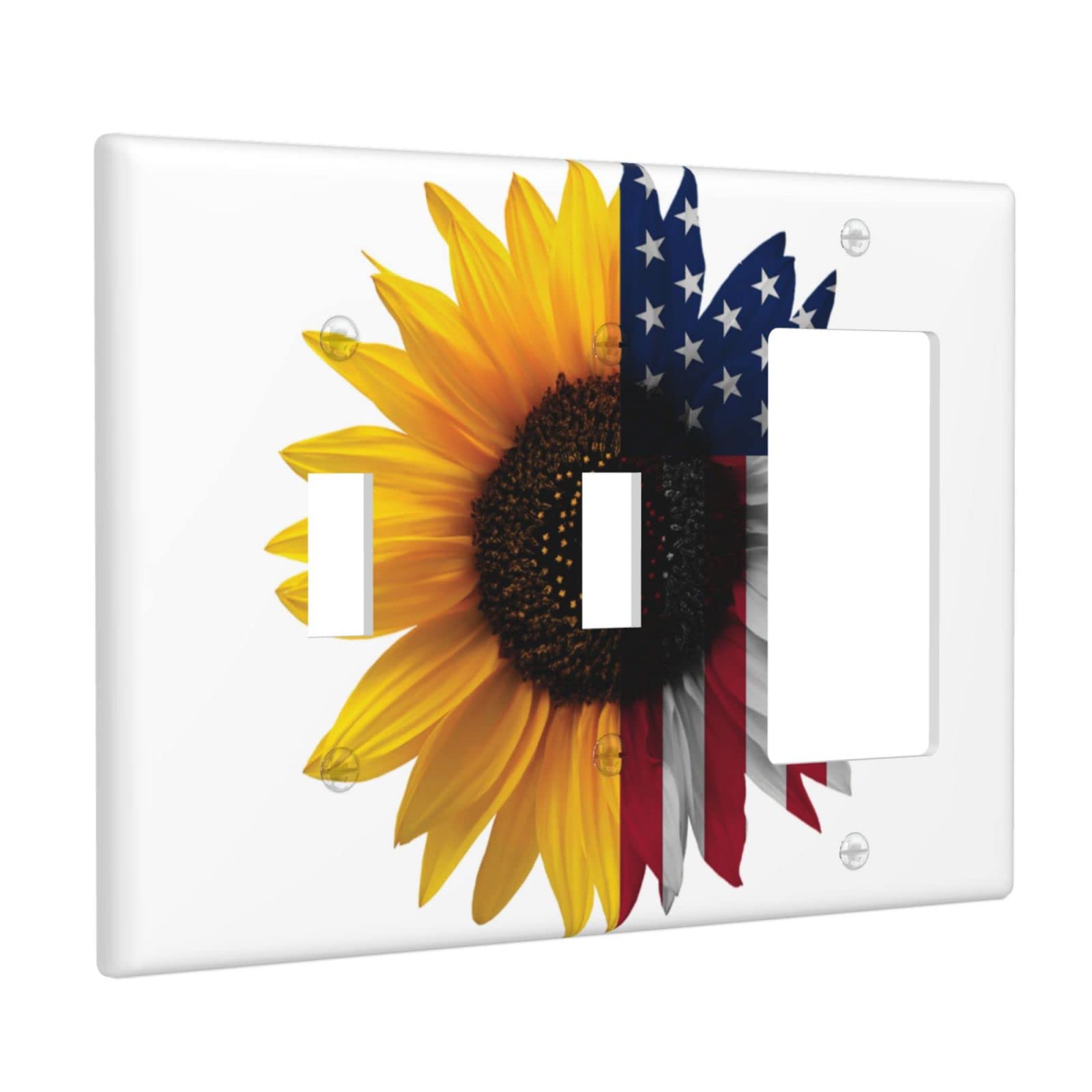 American Flag Sunflowers 3-Gang Light Switch Cover - Decorative Wall Plate for Kitchen, Bedroom & Office - Durable Electrical Outlet Cover with Floral Art Design - Perfect for Home Decor and DIY Projects