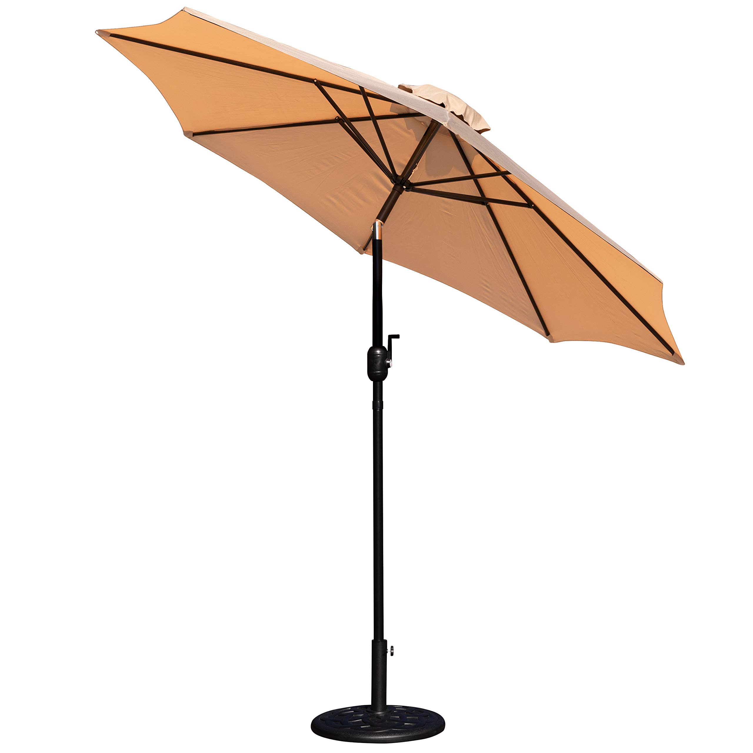 EMMA + OLIVER 9 FT Round Patio Umbrella with Universal Cement Waterproof Base - Outdoor Garden, Poolside, and Beach Sun Protection Umbrella Set