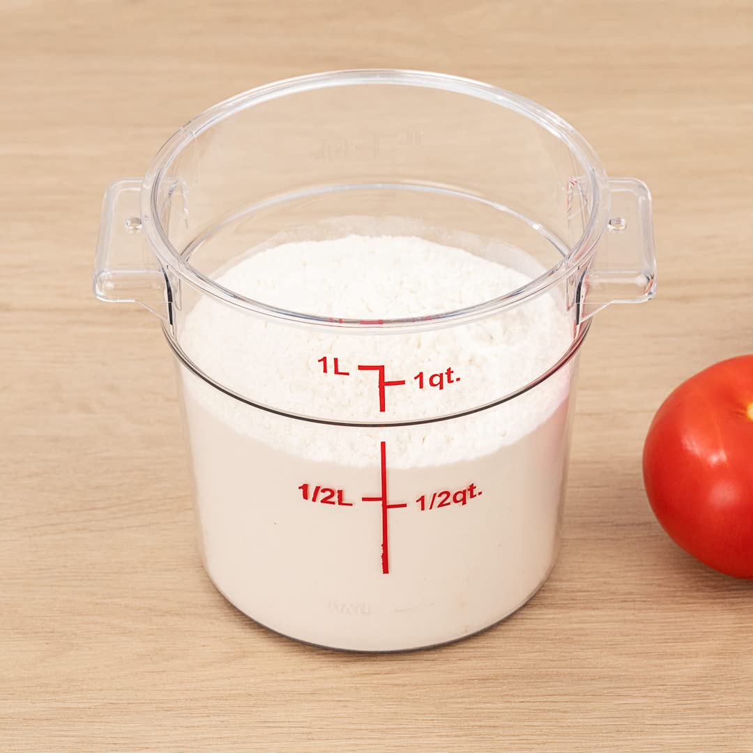 Restaurantware Met Lux 1 Quart (32 oz) Clear Plastic Food Storage Containers - 10-Pack Round Commercial Food Prep Buckets with Volume Markers, Lids Sold Separately | Space-Saving Kitchen Organization for Restaurants, Catering & Meal Prep