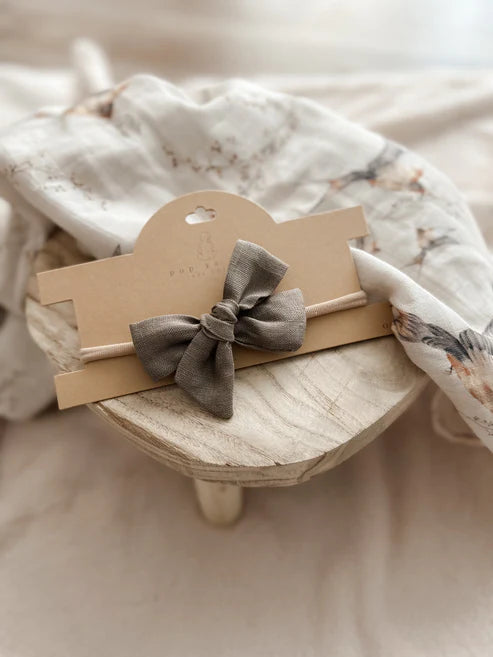 Pop Ya Tot Bow Headband for Baby Girls - Soft Taupe Hair Accessory for Newborns, Infants & Toddlers - Perfect for Photos, Parties & Everyday Wear