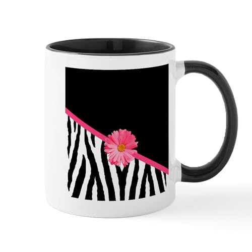 White/Black Inside - Zebra Pattern Pink Daisy Mug