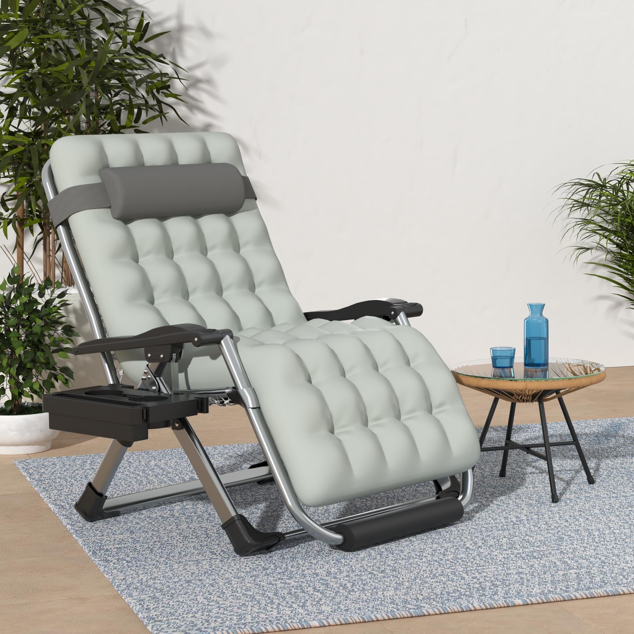 Slendor Oversized Padded Zero Gravity Chair XXL - 33 Inch Heavy Duty Recliner with Pillow & Footrest - 500lb Capacity Folding Lounge Chair for Indoor/Outdoor Use - Perfect for Patio, Poolside, Camping & Backyard Relaxation