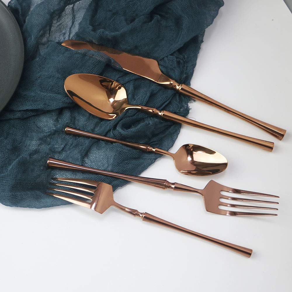 JASHII 5-Piece Rose Gold Flatware Set - Stainless Steel Silverware Cutlery Set for 1 Person | Dishwasher Safe & Elegant Dining | Perfect for Wedding Gifts, Bridal Showers & Formal Dinner Parties