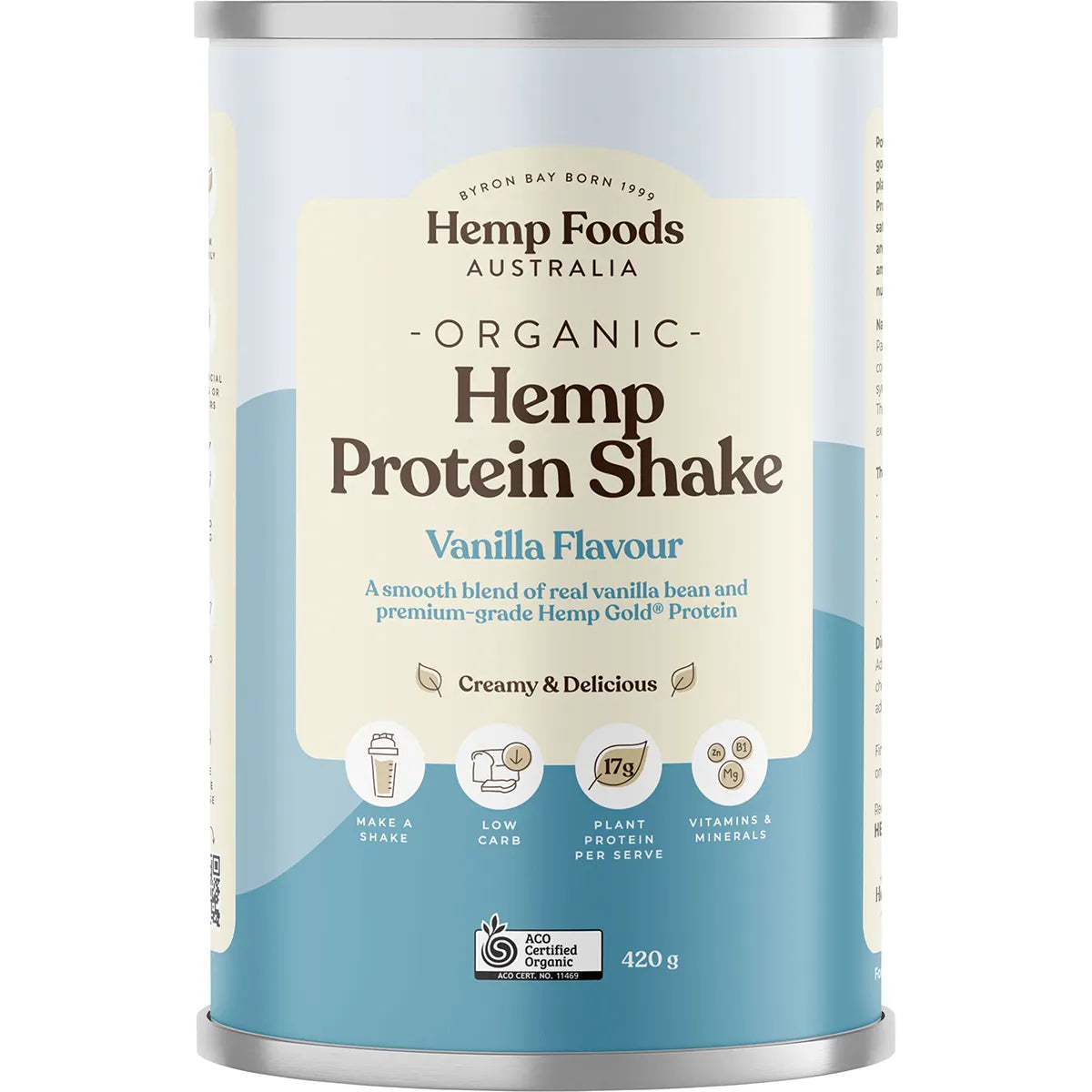 Organic Hemp Protein Powder Vanilla Flavor 420g - Plant-Based Vegan Protein Shake for Smoothies, Post-Workout Recovery & Healthy Breakfast