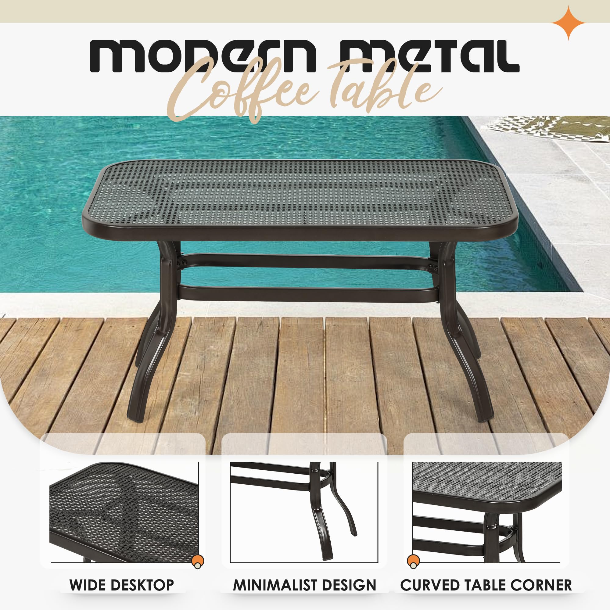4-Piece Modern Outdoor Patio Furniture Set - Loveseat, 2 Dining Chairs & Coffee Table with Brown Cushions, Metal Bistro Set for Garden, Yard, Balcony | Perfect for Relaxing, Entertaining & Outdoor Dining