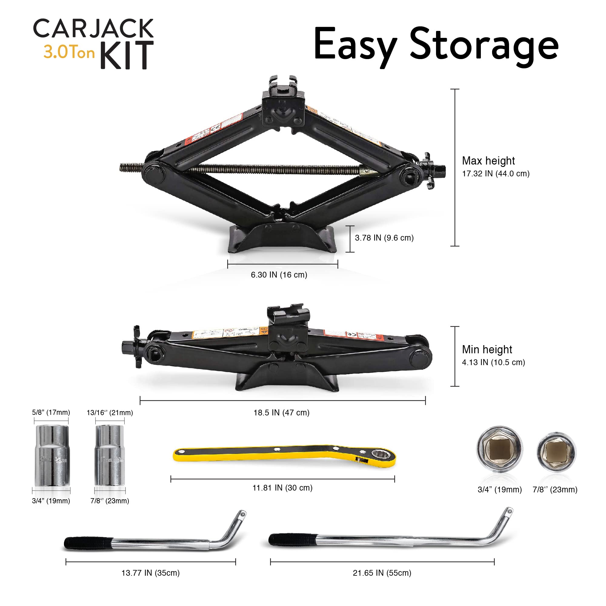 3 Ton Heavy Duty Car Jack Kit - Portable Scissor Jack for SUV & Auto (6,600 lbs Capacity) with Lug Wrench | Universal Emergency Tire Changing Tool for Roadside Assistance & Flat Tire Repair