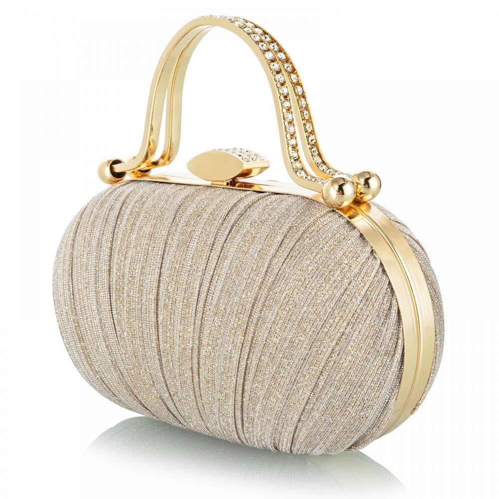Simcat Women's Gold Glitter Clutch Purse - Elegant Pleated Evening Handbag for Formal Events, Bridal Wedding, Prom & Special Occasions - Perfect for Parties, Dinners & Night Out