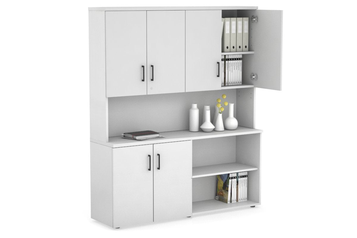 2-Door Small Uniform Storage Hutch with Open Shelves - Perfect for Closet, Office, and Home Organization