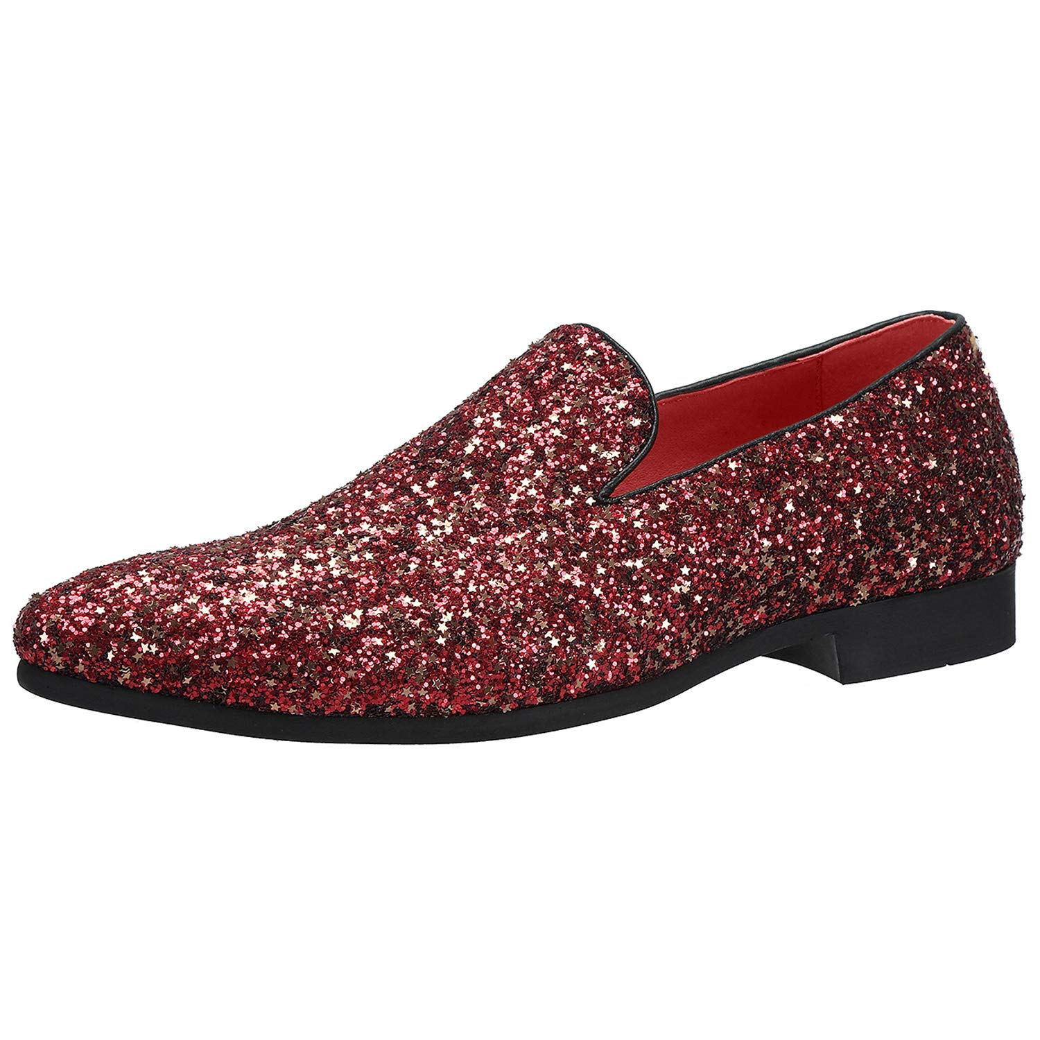 Santimon Men's Slip On Loafers - Metallic Sequins Glitter Dress Shoes for Nightclub, Wedding & Prom | Comfortable Formal Shoes for Parties & Special Occasions