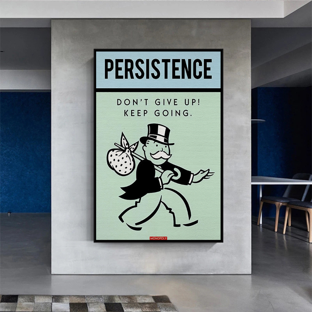Alec Monopoly 'Persistence Don't Give Up' Playing Card Canvas Wall Art - Perfect for Game Room, Man Cave & Urban Home Decor