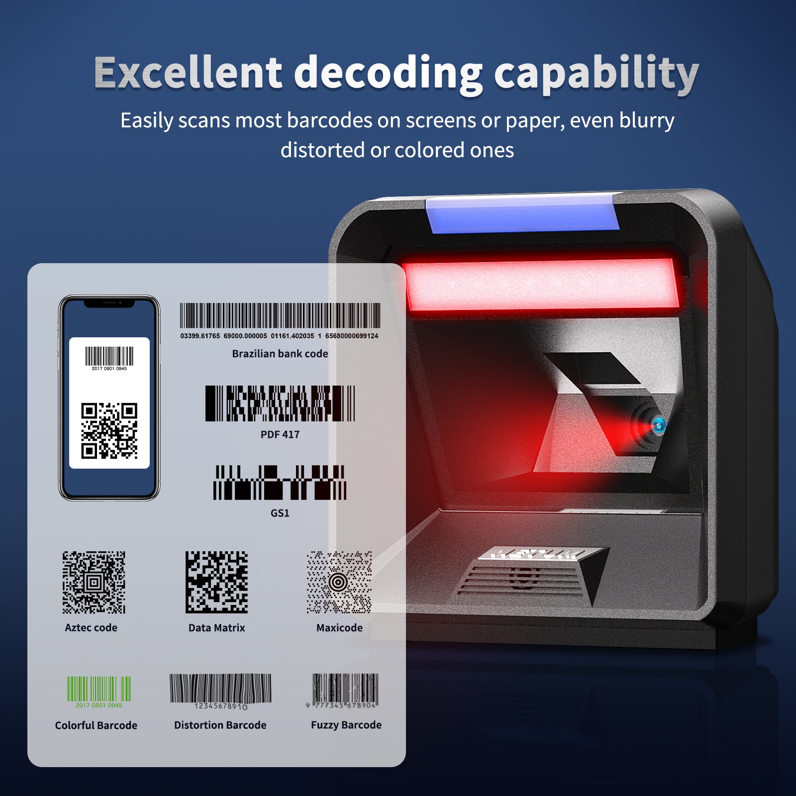 NETUM 2D Omnidirectional Desktop Barcode Scanner NT 2085L(Pro) - High-Speed USB Barcode Reader for Retail, Warehouse & Office - Scan QR Codes, PDF417, UPC, EAN & More
