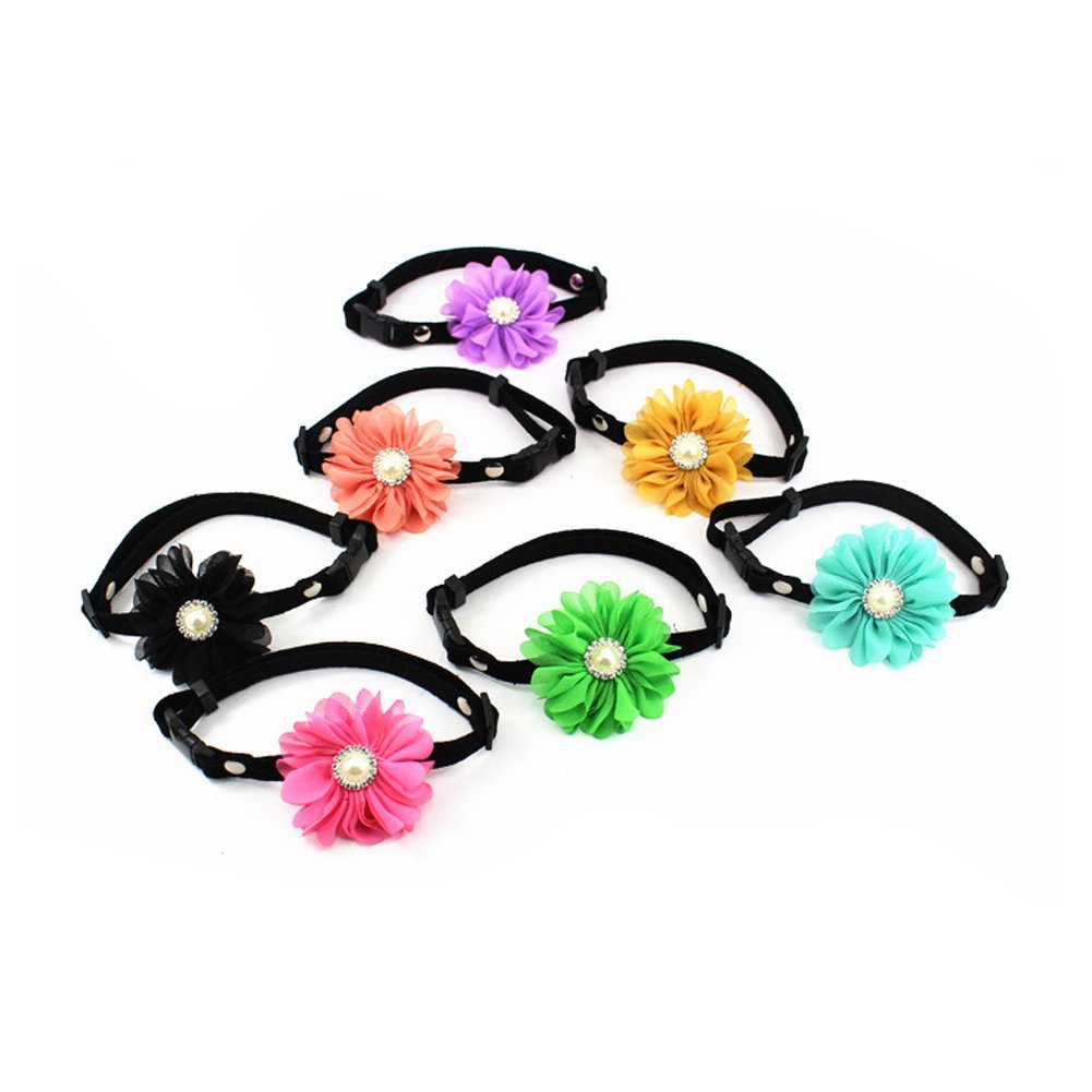 Stylish Rhinestone Daisy Flower Charm Suede Leather Pet Bow Tie Collar - Adjustable Necklace with Pearl Accents for Small Dogs & Cats (Purple, XS) - Perfect for Yorkie Puppies, Special Occasions & Photo Shoots