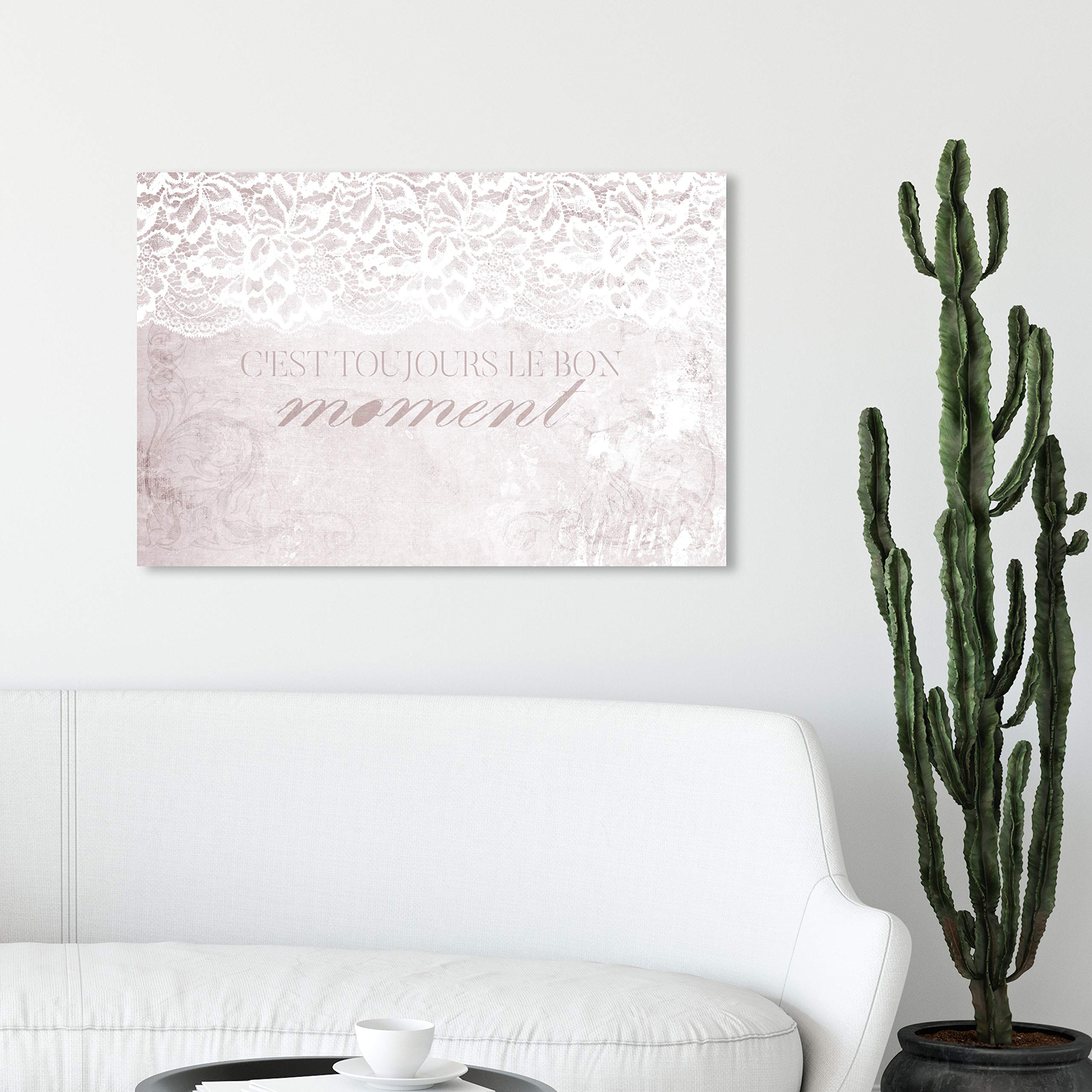 Oliver Gal Artist Co. 'Toujours' Pink & White Typography Wall Art Canvas Print - 30x20 Inches Inspirational Quote Home Decor for Living Room, Bedroom & Office