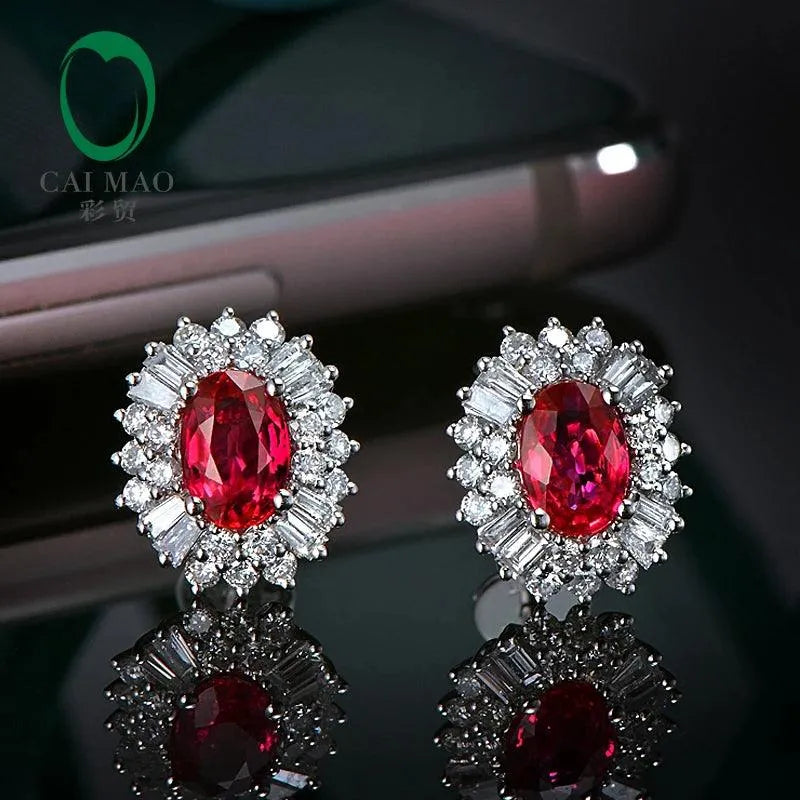 1.18ct Natural Red Ruby Stud Earrings with 0.62ct H SI Diamonds in 14K White Gold | Luxury Fine Jewelry for Women | Perfect for Weddings, Anniversaries & Special Occasions