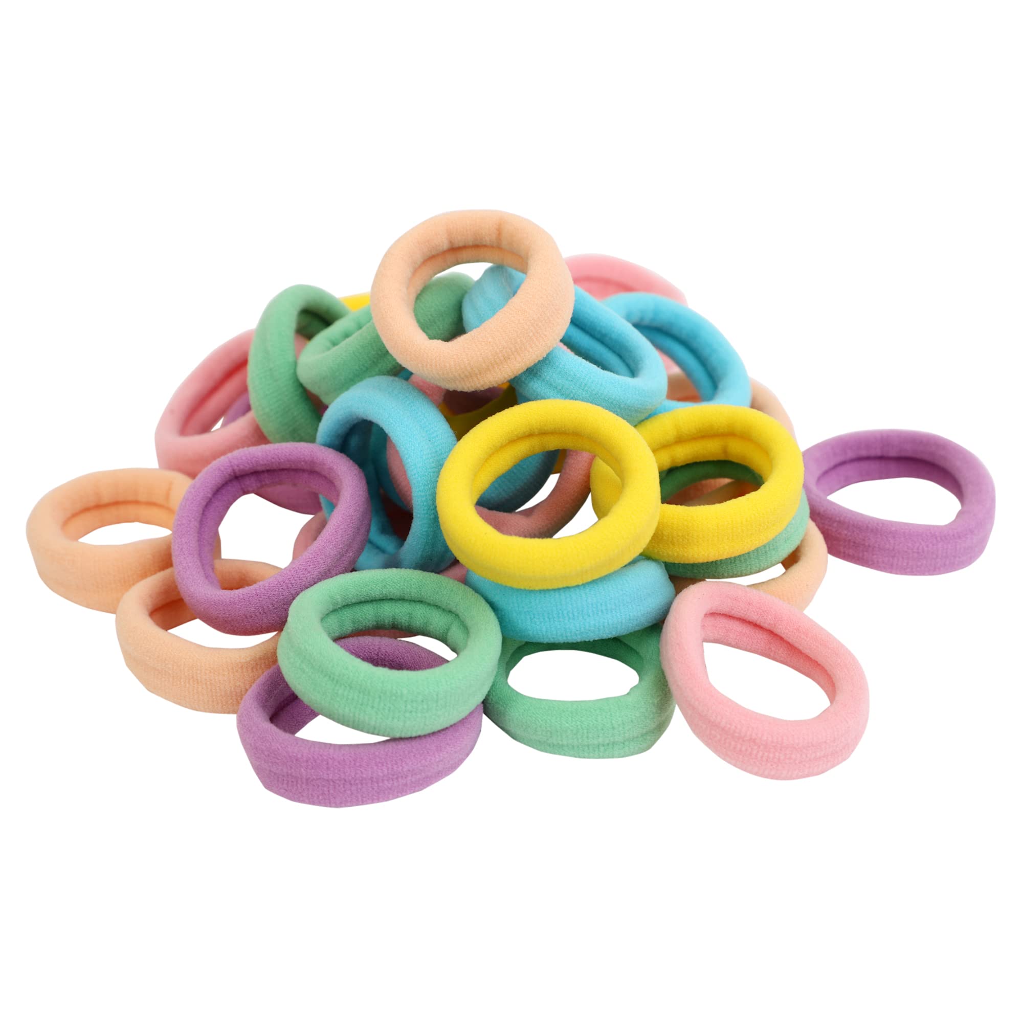 Pastel Color Thick Seamless Cotton Hair Ties - No Damage Soft Ponytail Holders for Women & Girls (30pcs) - Perfect for School, Work, Gym and Daily Hair Styling