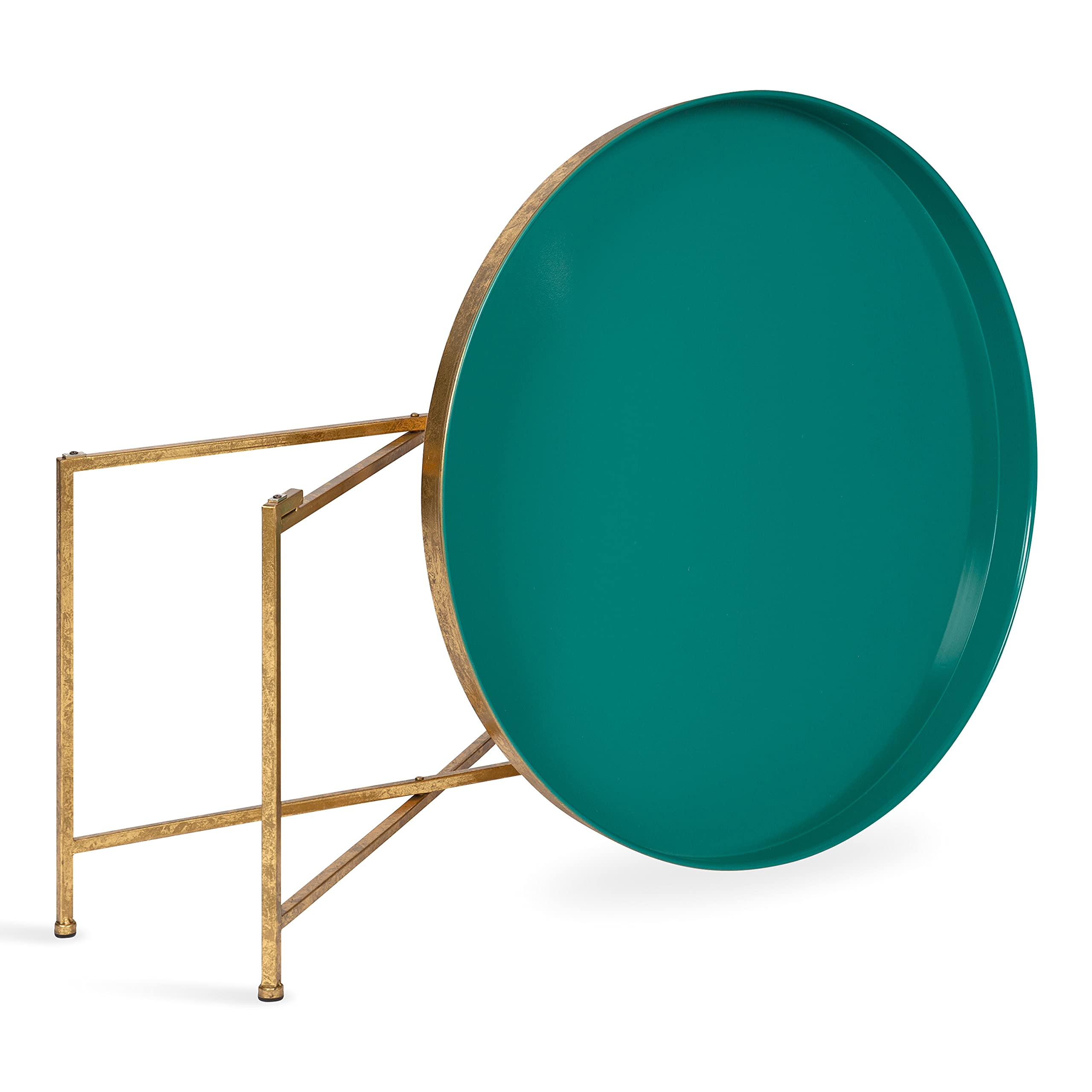 Kate and Laurel Celia Modern Coffee Table - 28 x 28 x 19 Inches, Teal and Gold Glamorous Folding Metal Table with Storage Shelf | Perfect for Living Room, Lounge & Small Space Decor
