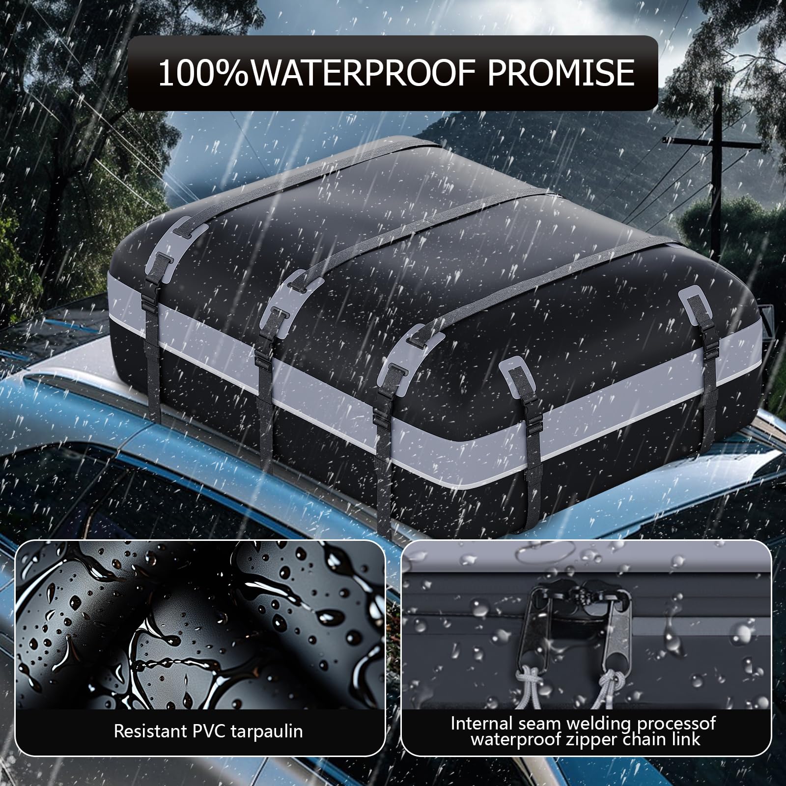 Waterproof Soft Roof Top Cargo Bag Carrier for Cars, SUVs & Trucks - 21 Cubic Feet Storage with Anti-Slip Mat, Luggage Lock & Door Hooks | Perfect for Road Trips, Camping Gear & Extra Luggage (Gray-Black)