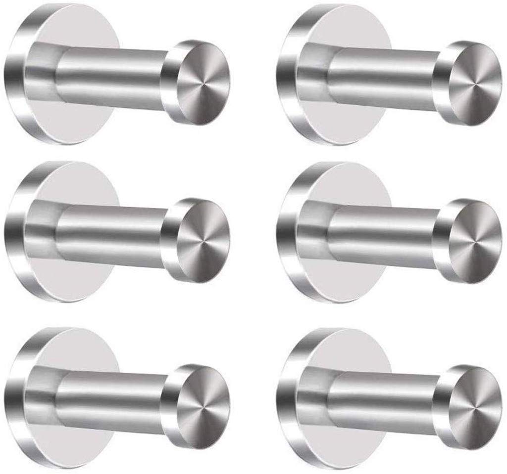 Stainless Steel Wall Hooks 6Pcs - Coat, Bathrobe & Towel Organizer for Home