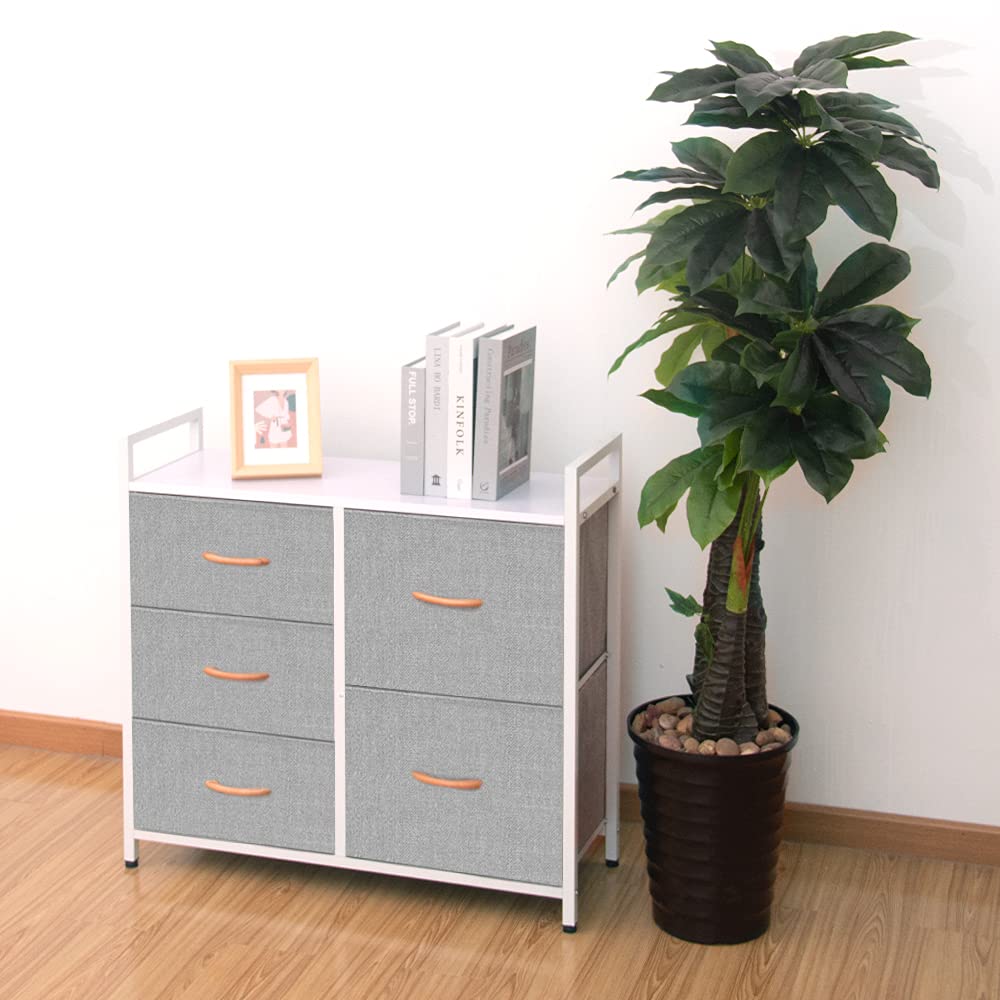 AZL1 Life Concept 5-Drawer Storage Dresser Organizer with Removable Fabric Bins - Light Grey/White Standing Chest for Bedroom, Office, Living Room & Closet - Perfect for Home Organization, Clothes Storage and Space Saving Solutions