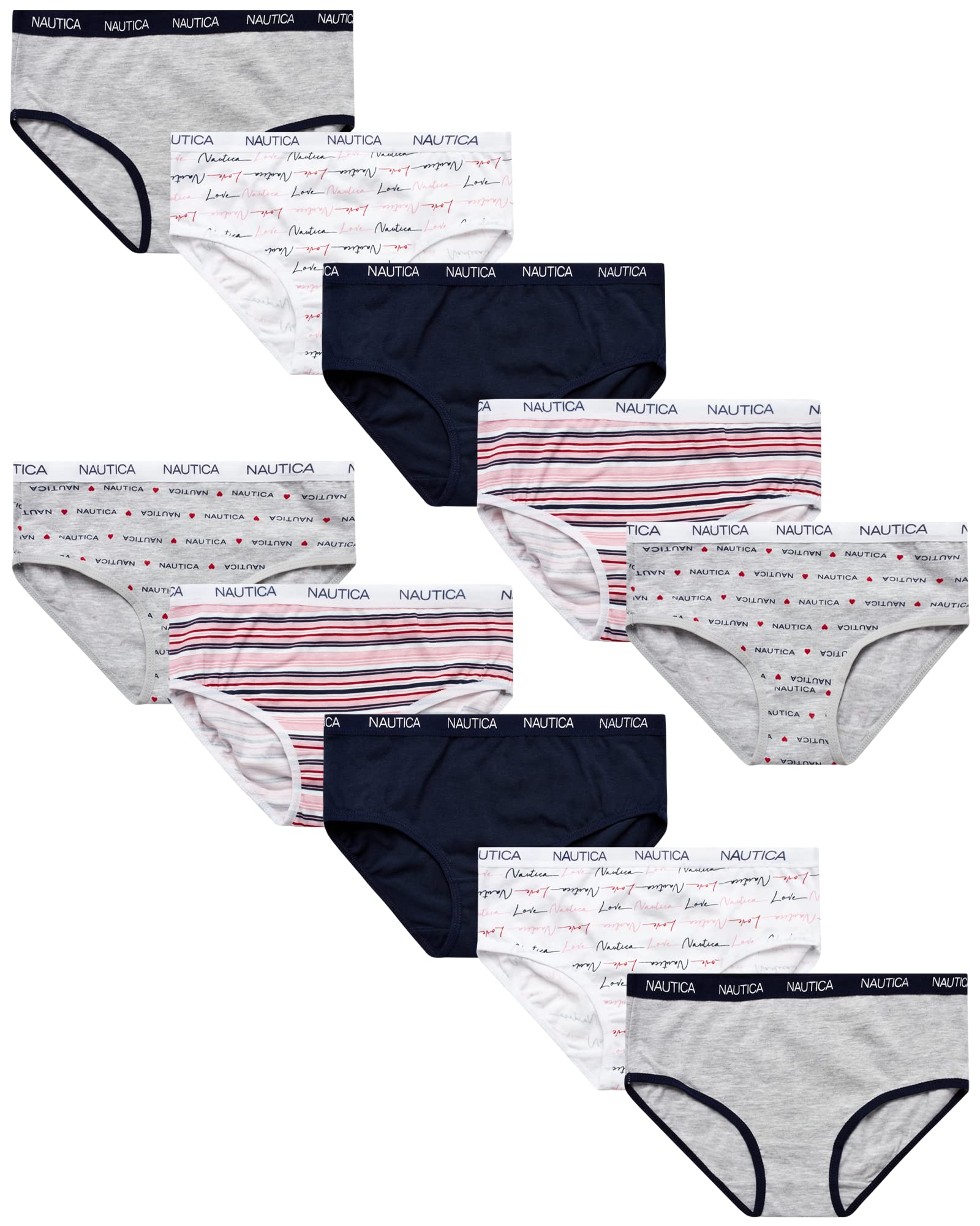 Nautica Girls' Cotton Stretch Underwear Briefs - 10 Pack Soft Comfortable Panties for Kids & Teens - Perfect for School, Sports & Everyday Wear