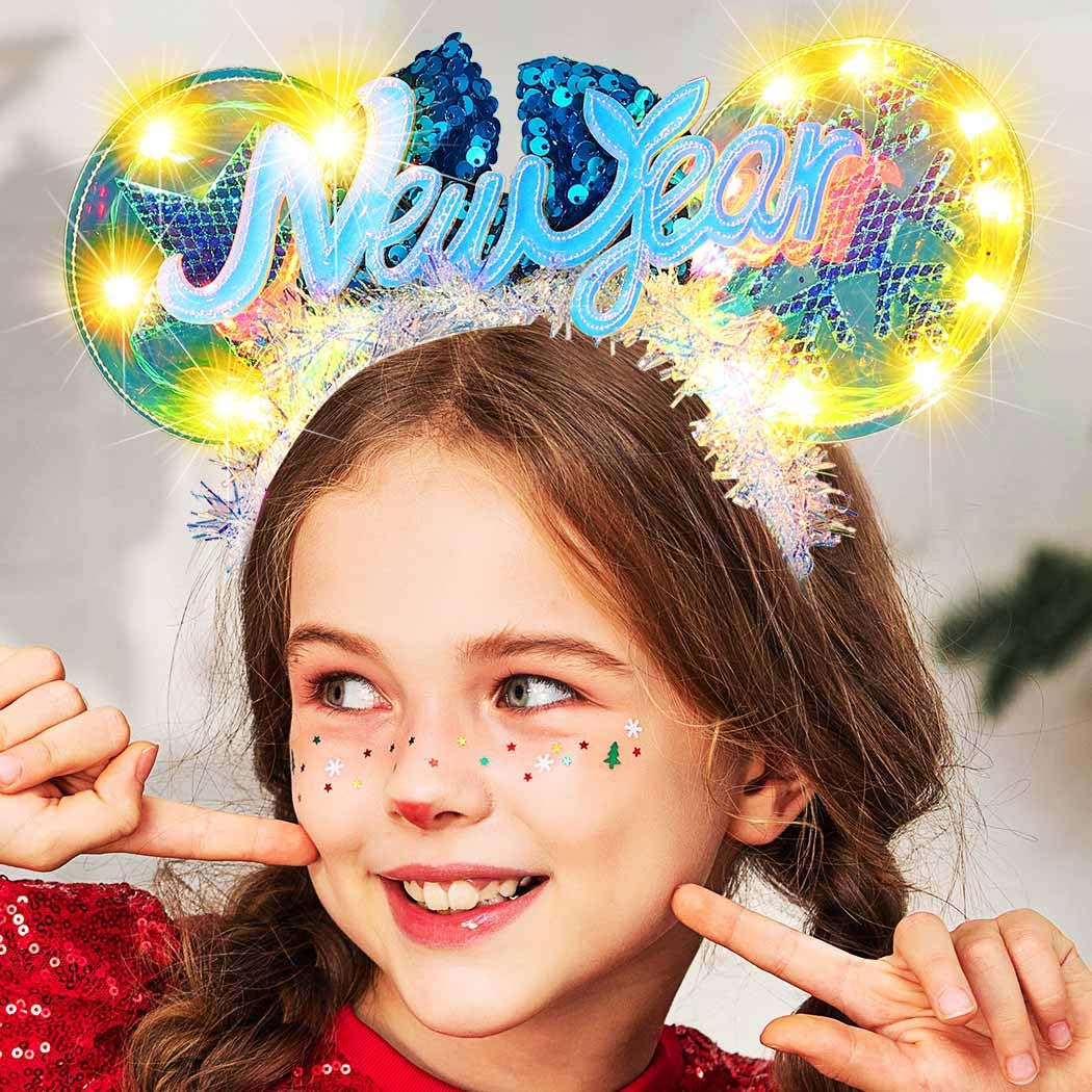 CAKURE LED Light Up Headband - Sparkling Glitter Hair Accessories for Women & Girls - Perfect for New Year, Christmas, and Party Celebrations (Silver, One Size)