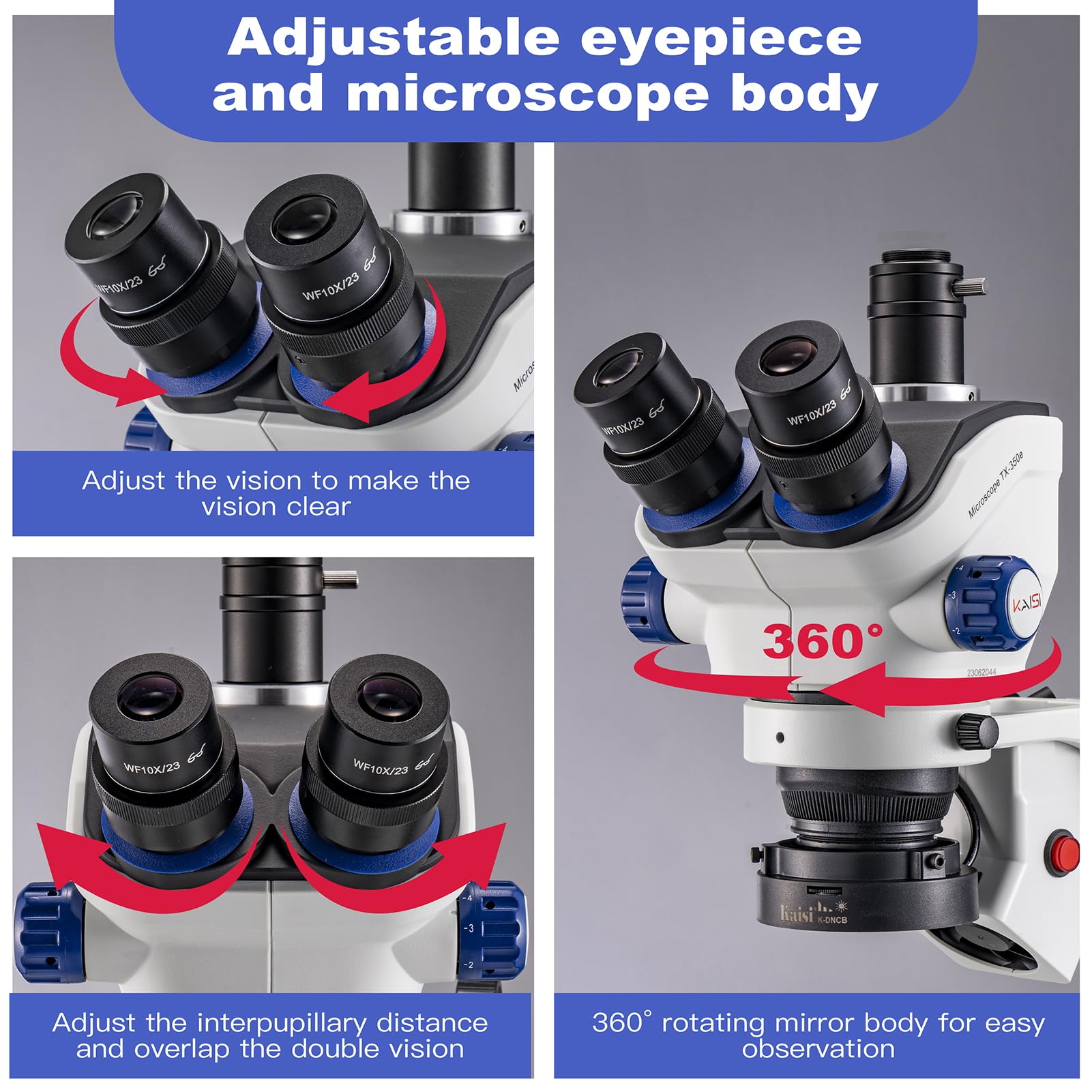 Kaisi TX-350E Professional Trinocular Stereo Soldering Microscope 7X-50X Magnification with WF10x23 Wide Field Eyepieces - Ideal for Electronics Repair, PCB Inspection, and Precision Lab Work