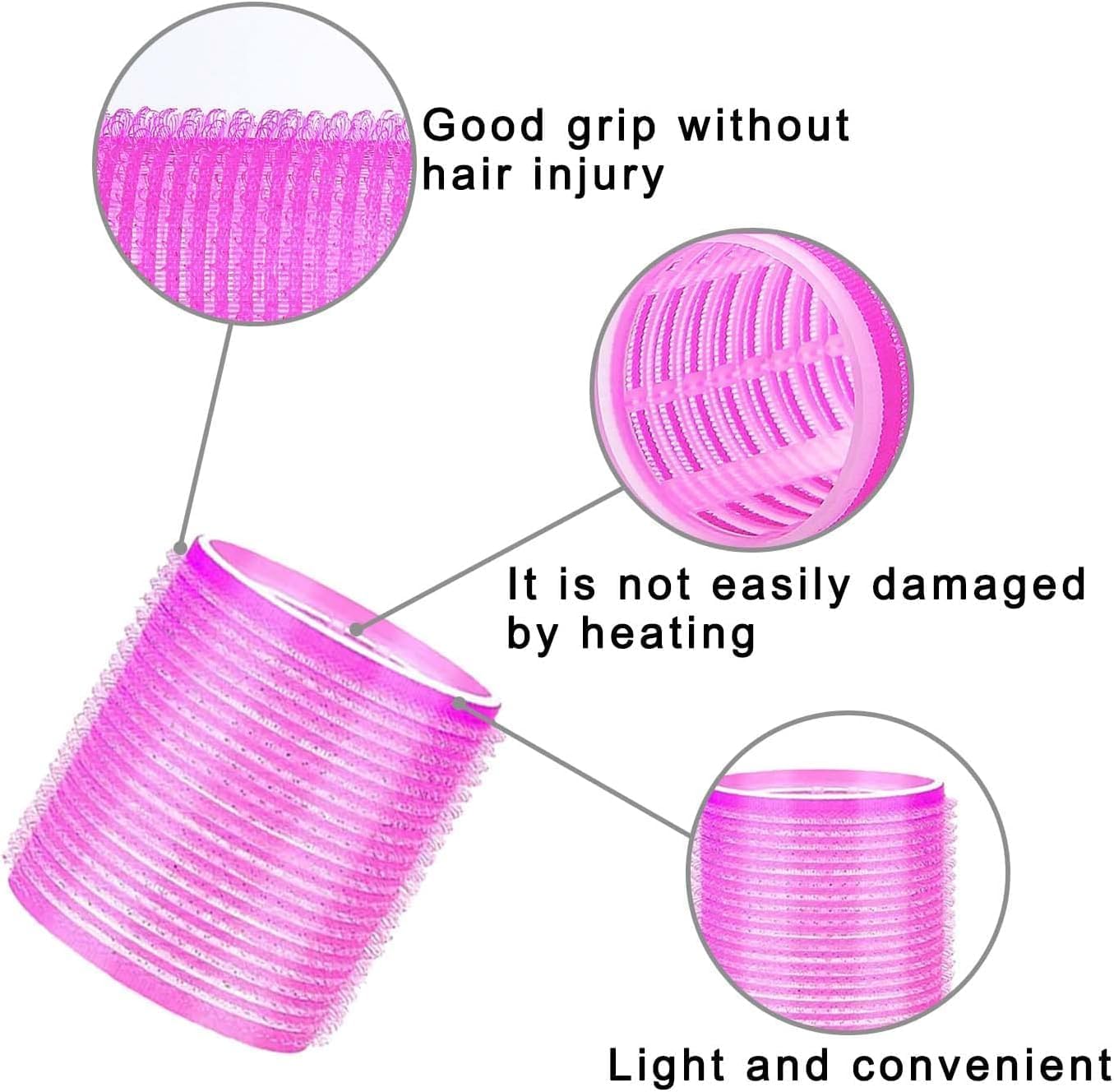 6-Piece Self-Grip Hair Rollers Set for Heatless Curls - 2 Large, 2 Medium, 2 Small Sizes with 6 Clips | Perfect for Overnight Styling, Beach Waves & Salon-Quality Results at Home