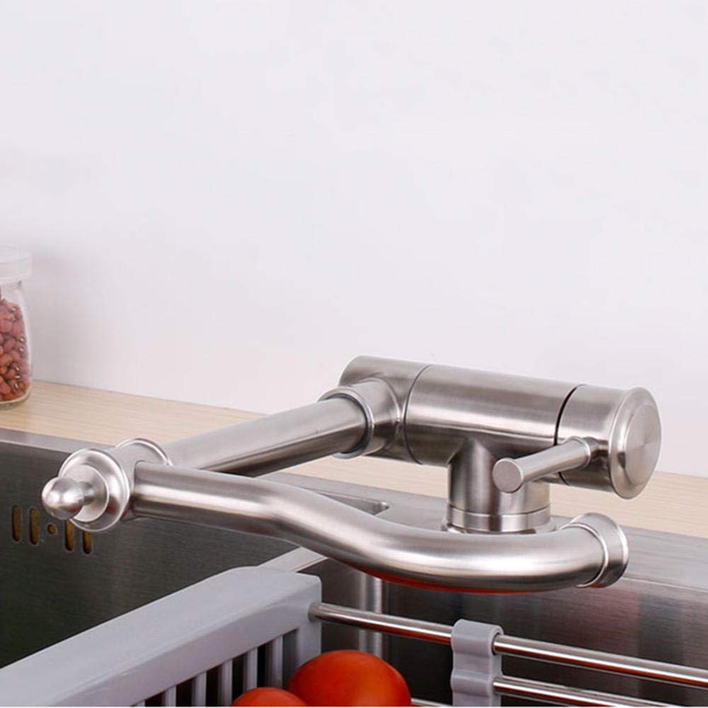 304 Stainless Steel Single Hole Kitchen Faucet - Foldable & Rotating Hot and Cold Water Tap for Sink Basin - Perfect for Small Spaces, RVs & Tiny Homes