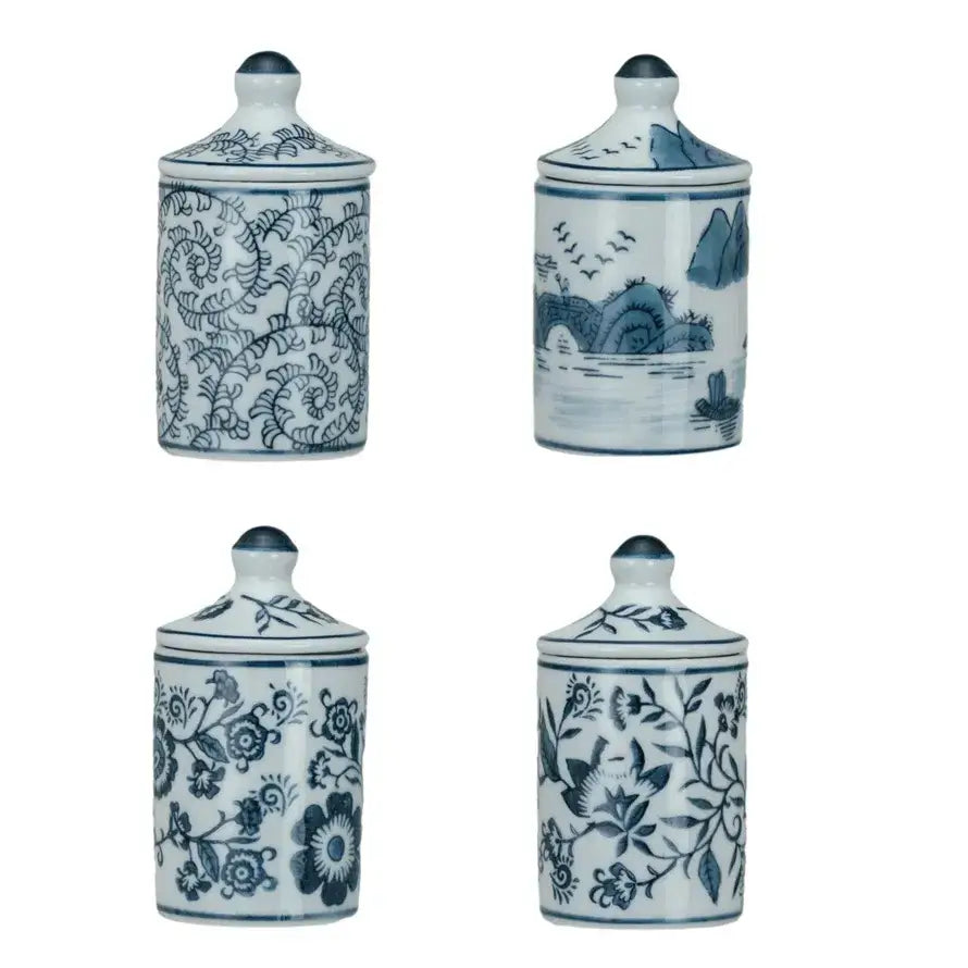 Hand Painted Stoneware Spice Jar Set - 4 Piece Airtight Kitchen Storage Containers for Spices, Herbs & Seasonings | Perfect for Pantry Organization & Cooking Essentials