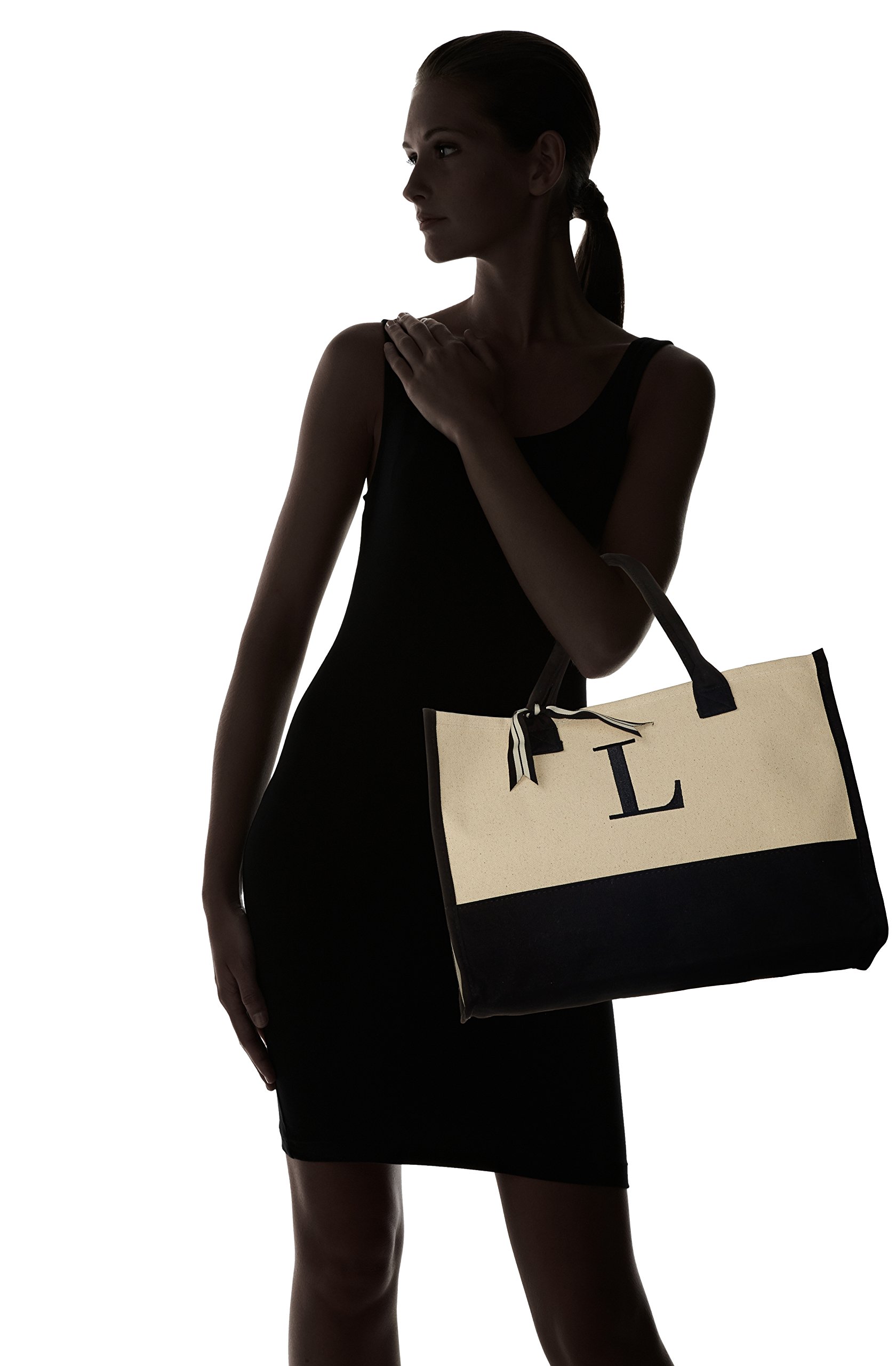 Mud Pie Cotton Canvas Tote Bag - Black & White Initial (17x19