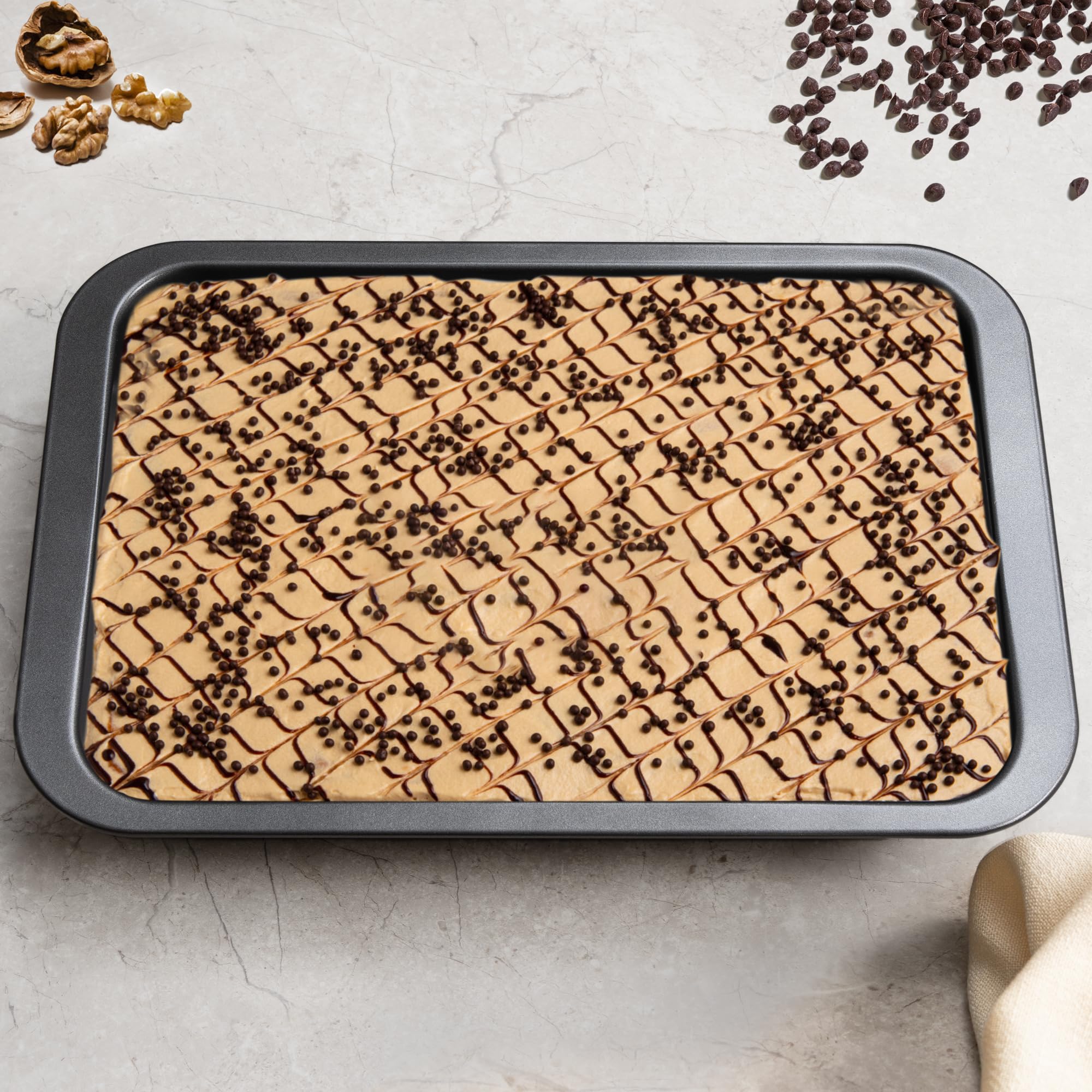 Nonstick Rectangle Cake Pan - Heavy Duty Baking Dish for Cakes, Bread, Brownies & Lasagna with Diamond Texture & Wide Handles - Perfect for Home Baking, Parties & Holiday Cooking