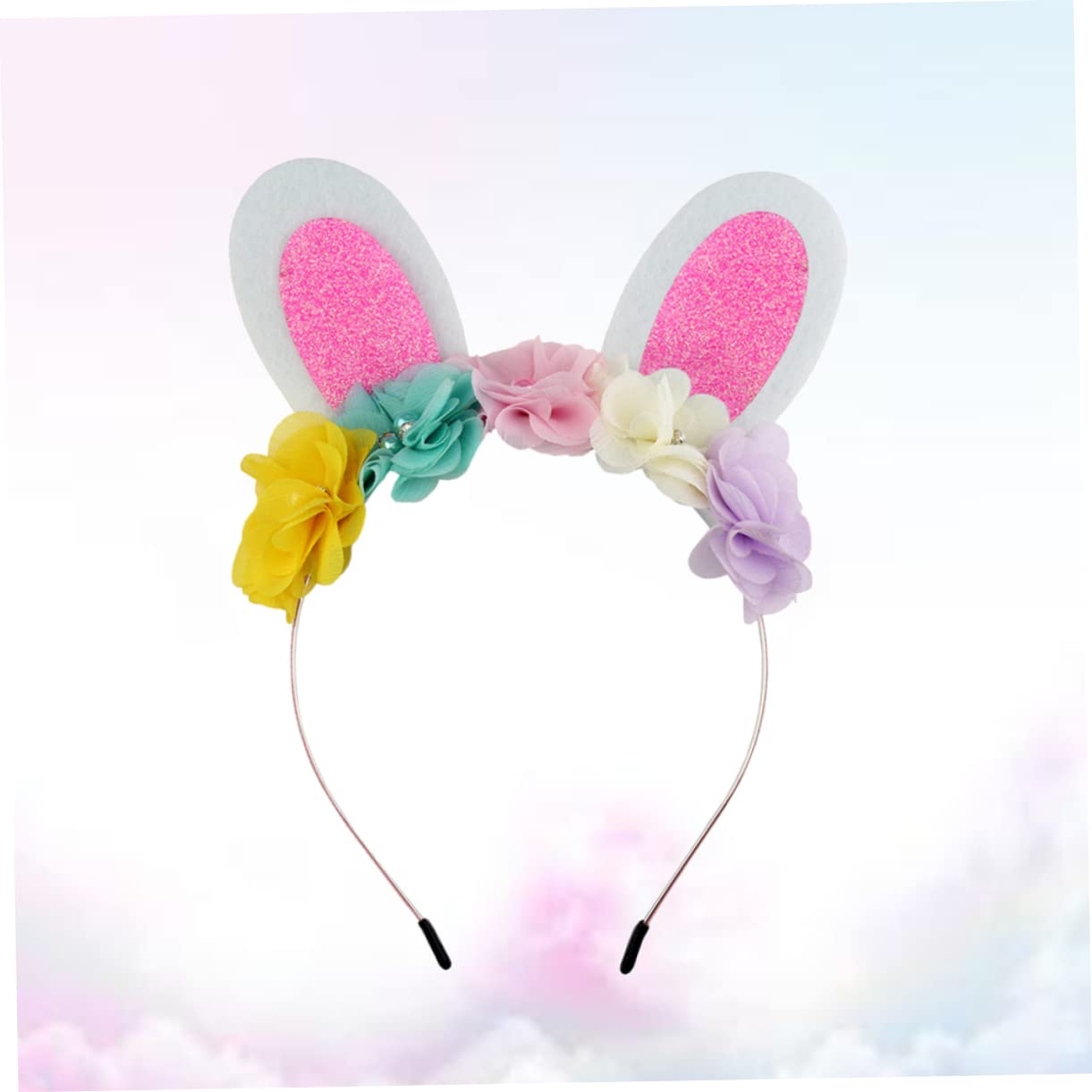 Beavorty Bunny Ears Headband for Kids - Soft Non-Fading Rabbit Ear Hairband with Flowers, Easter Party Favors, Photo Props - Perfect for Easter Celebrations, Spring Photoshoots & Costume Parties
